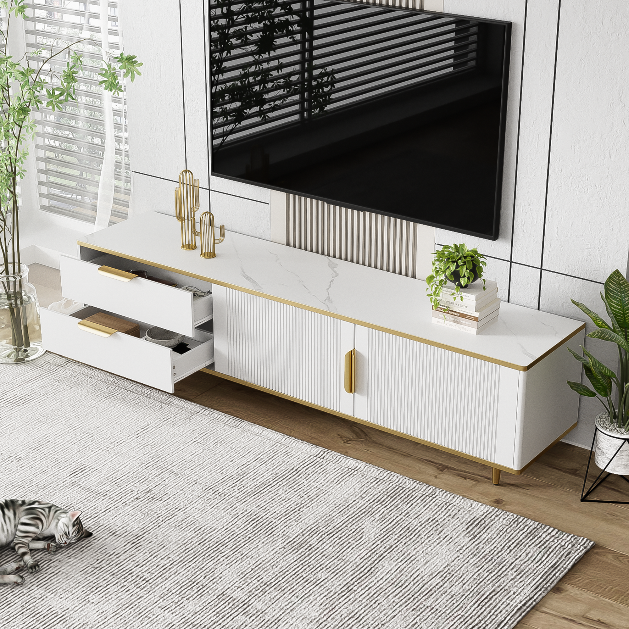 Logidon TV-meubel witgouden accenten 175 cm breed marmerlook