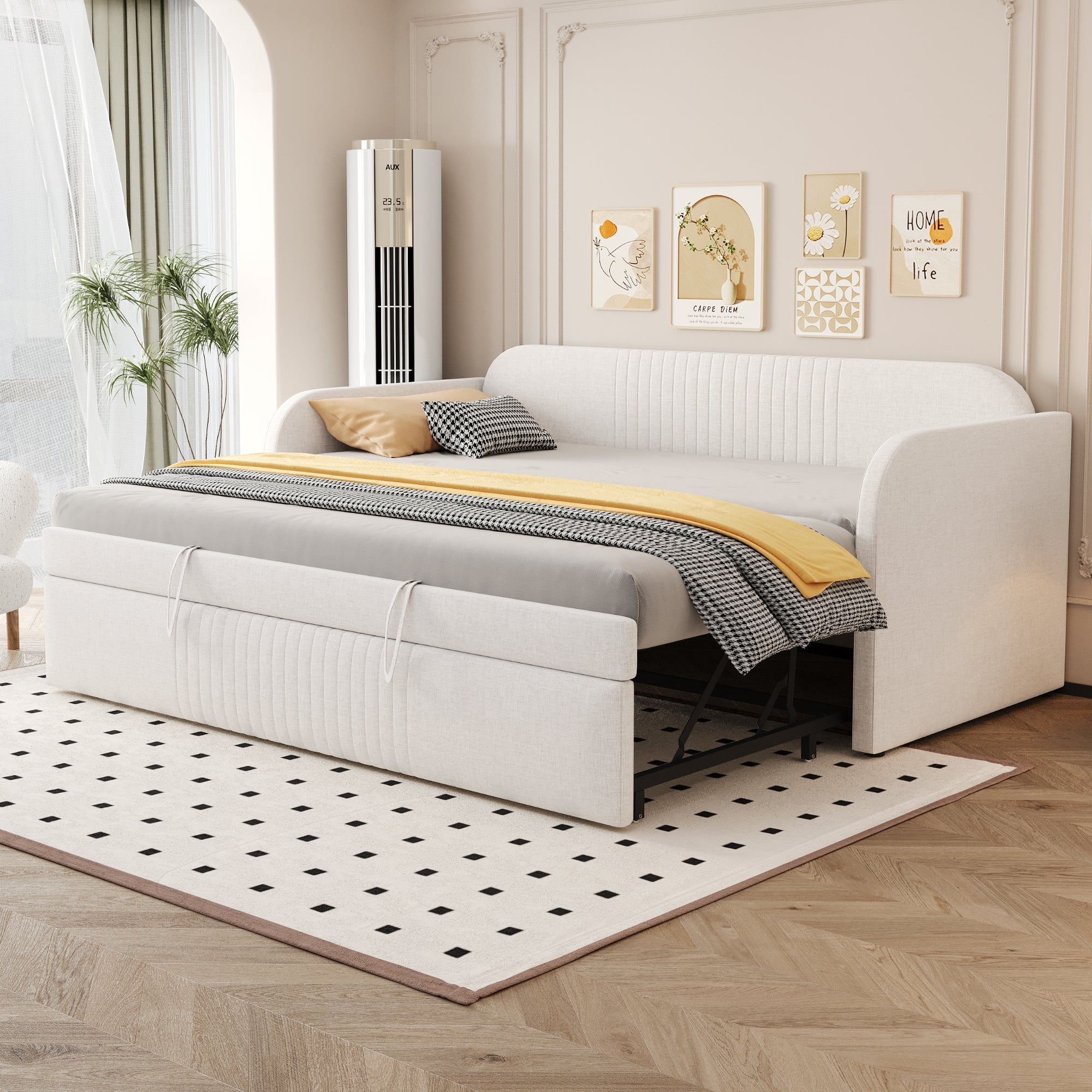Logidon gestoffeerd bed slaapbank 90/180 lattenbodem beige