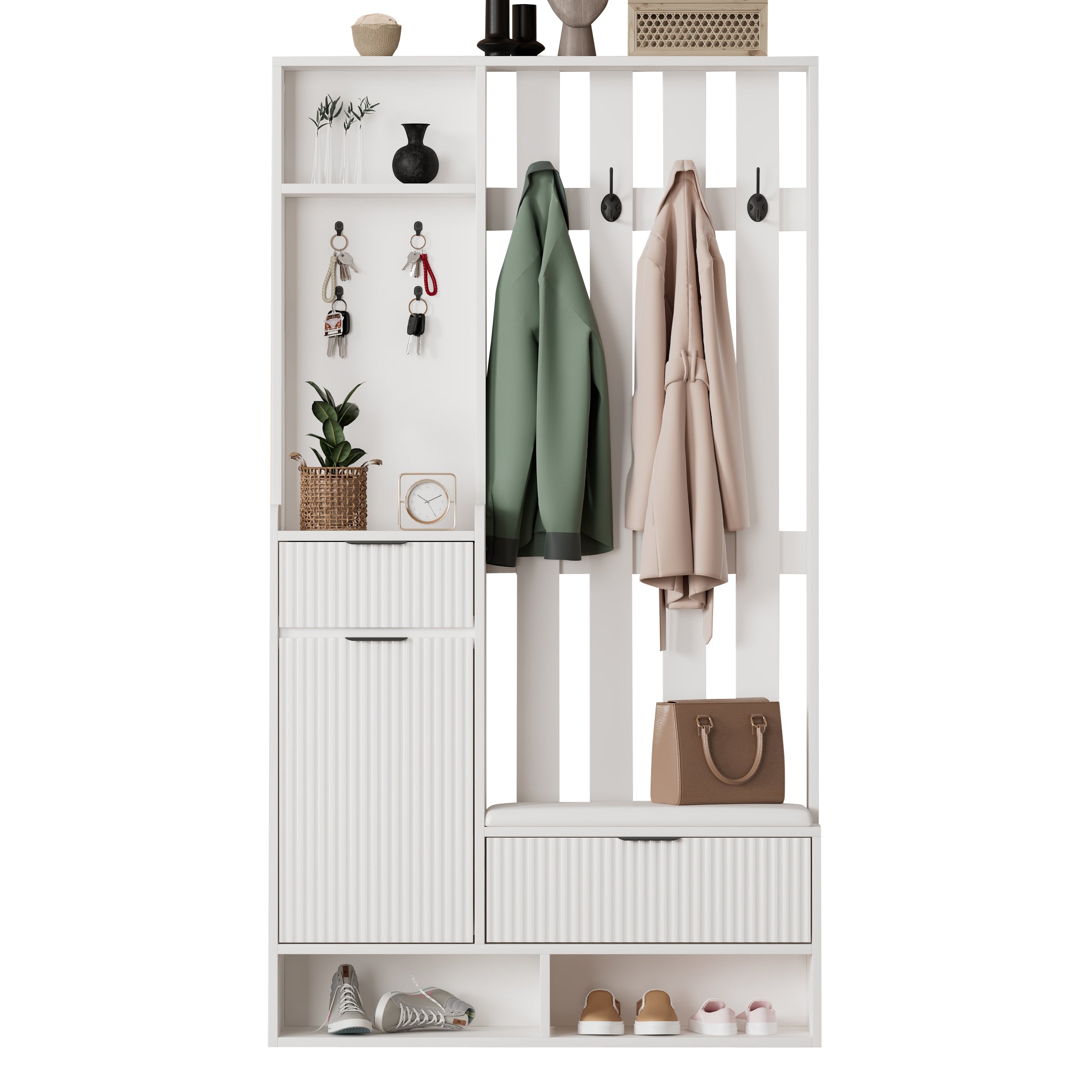Logidon Kledingkast 6in1 Wit 100x30x180 cm Schoenenbankopberger