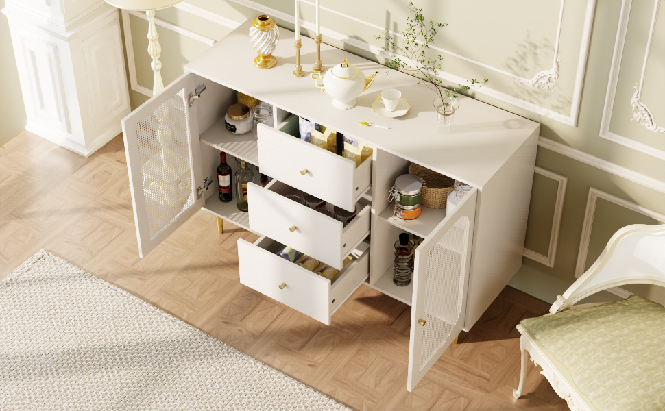 Logidon dressoir met rotan deuren wit 120 x 40 x 90 cm