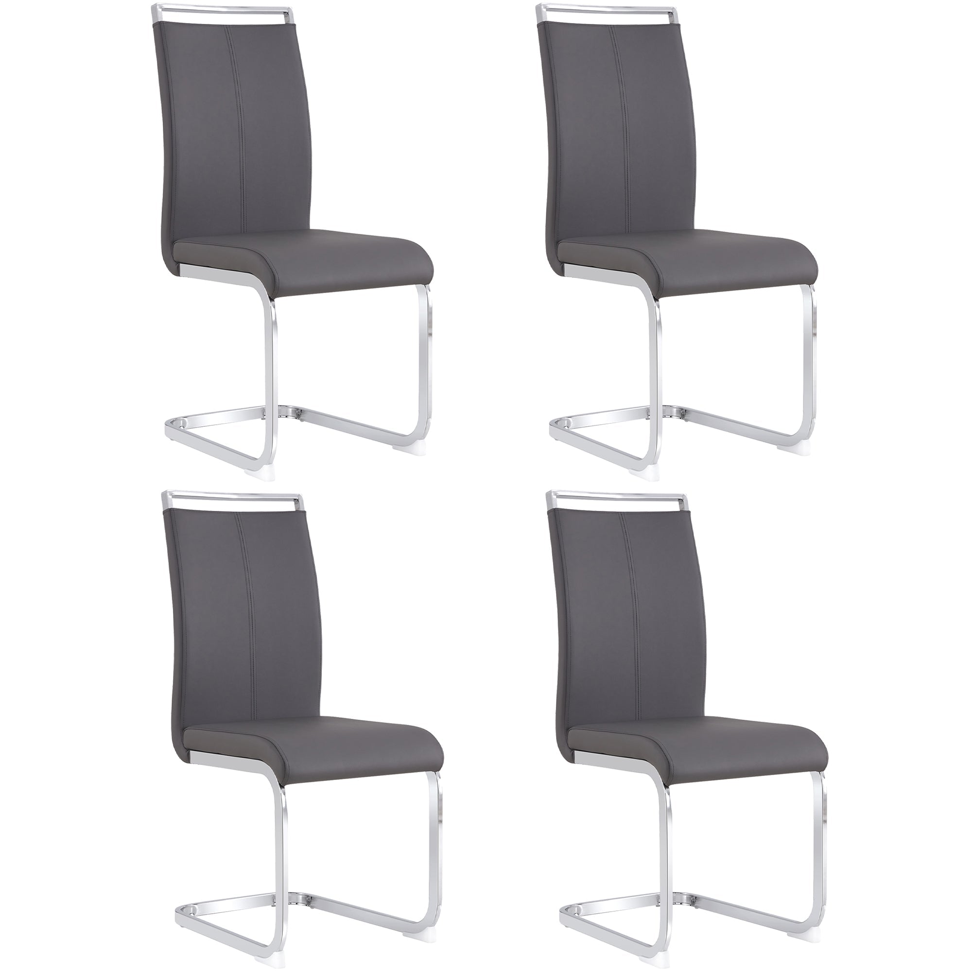Logidon cantilever chairs set of 4 gray faux leather chrome frame