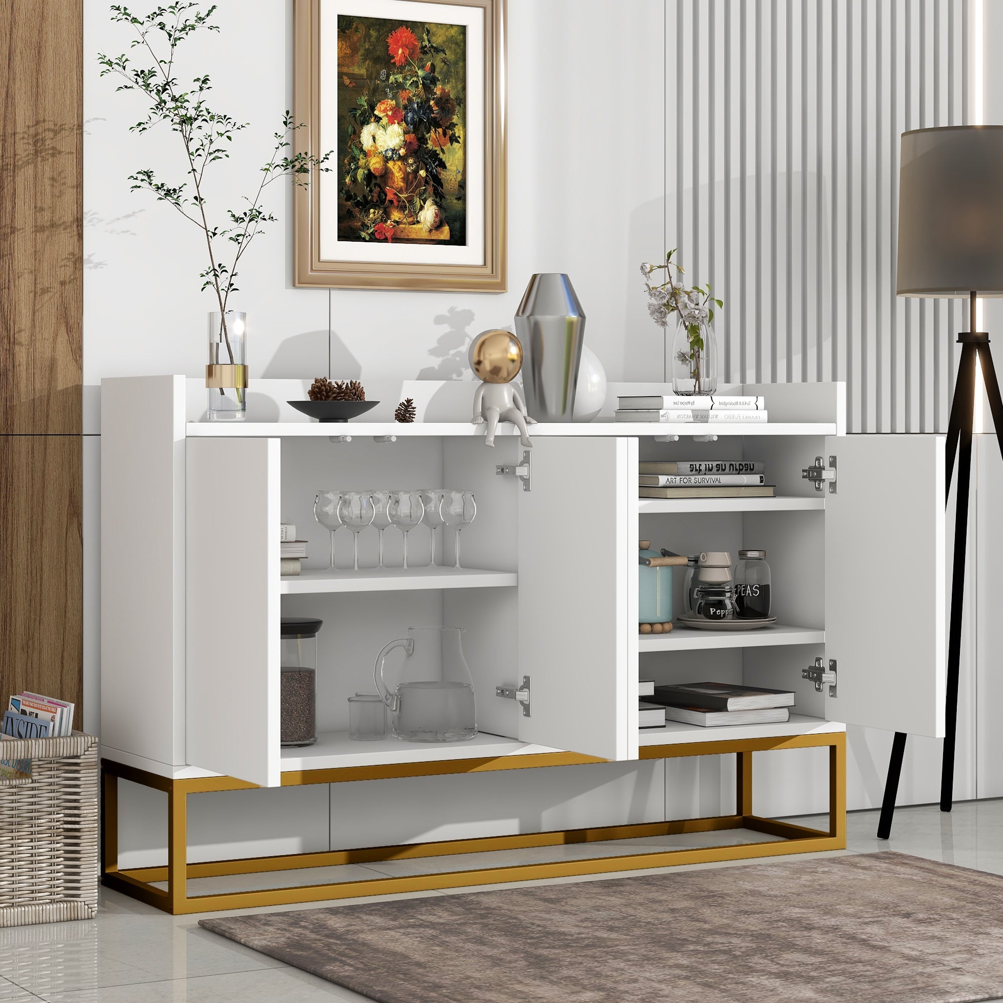 Logidon Dressoir 120 cm Wit Greeploos Vier Deuren Minimalistisch