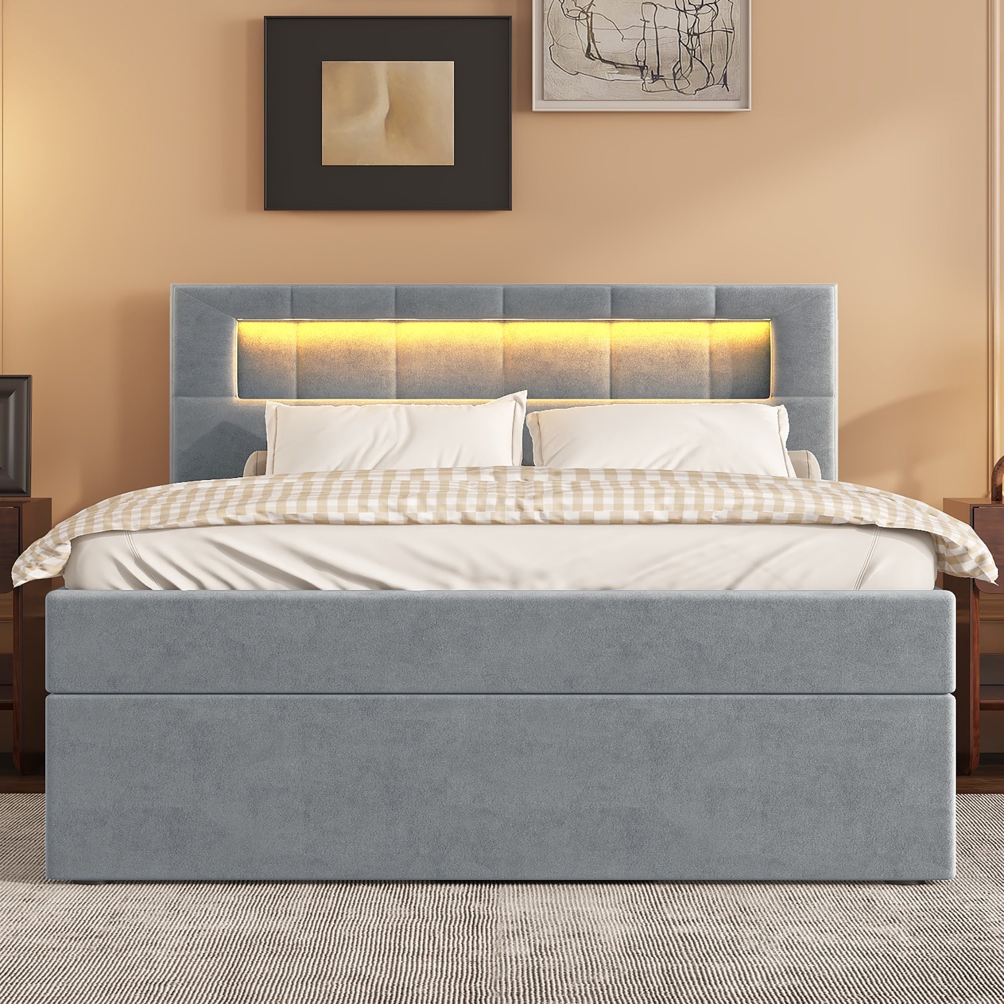 Logidon flat bed 90x200 velvet gray ambient light headboard