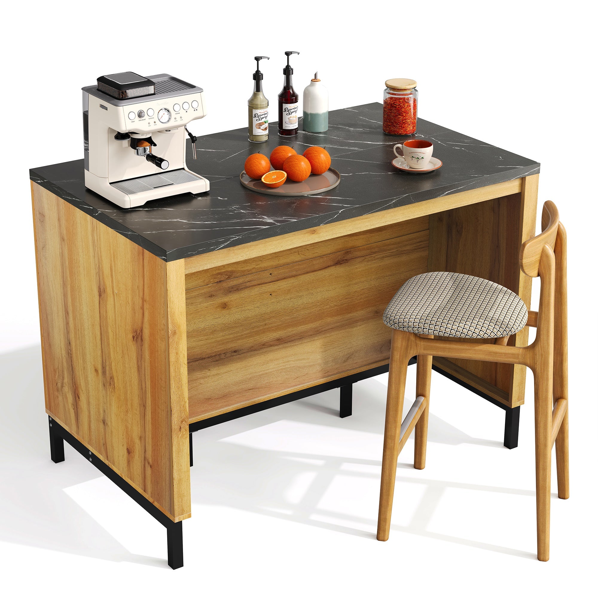 Logidon kitchen island country house style 120x75x90 cm with 2 drawers and 4 shelves