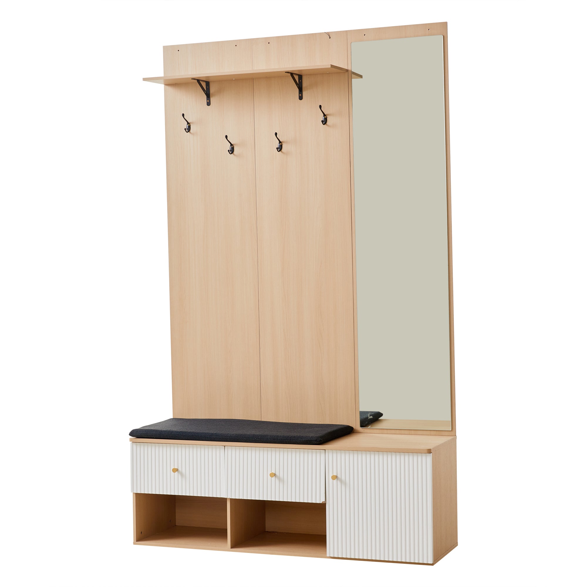 Logidon garderobekast 120x40x200 cm spiegel schoenenbank wit hout