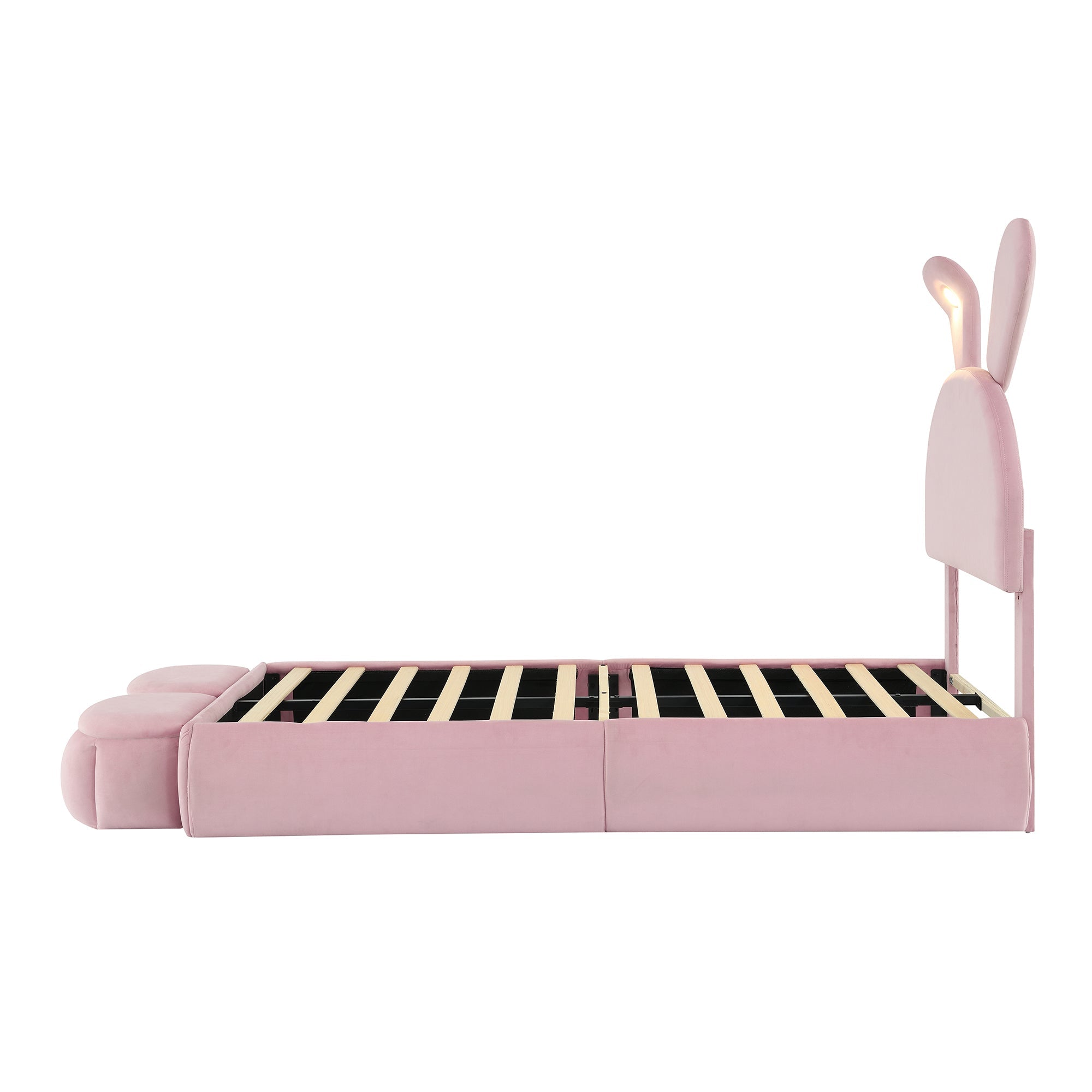 Logidon Upholstered Bed Rabbit Ears Pink 90x200 cm With Adjustable Brightness