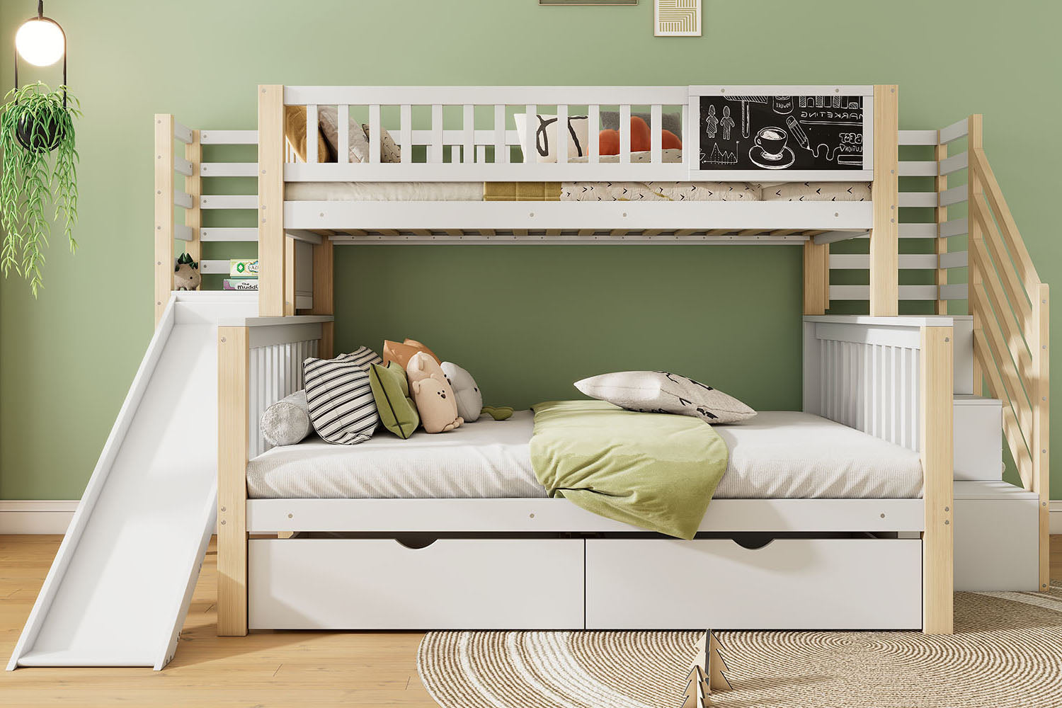 Logidon huisbed stapelbed wit 140x200 met trap en 90x200