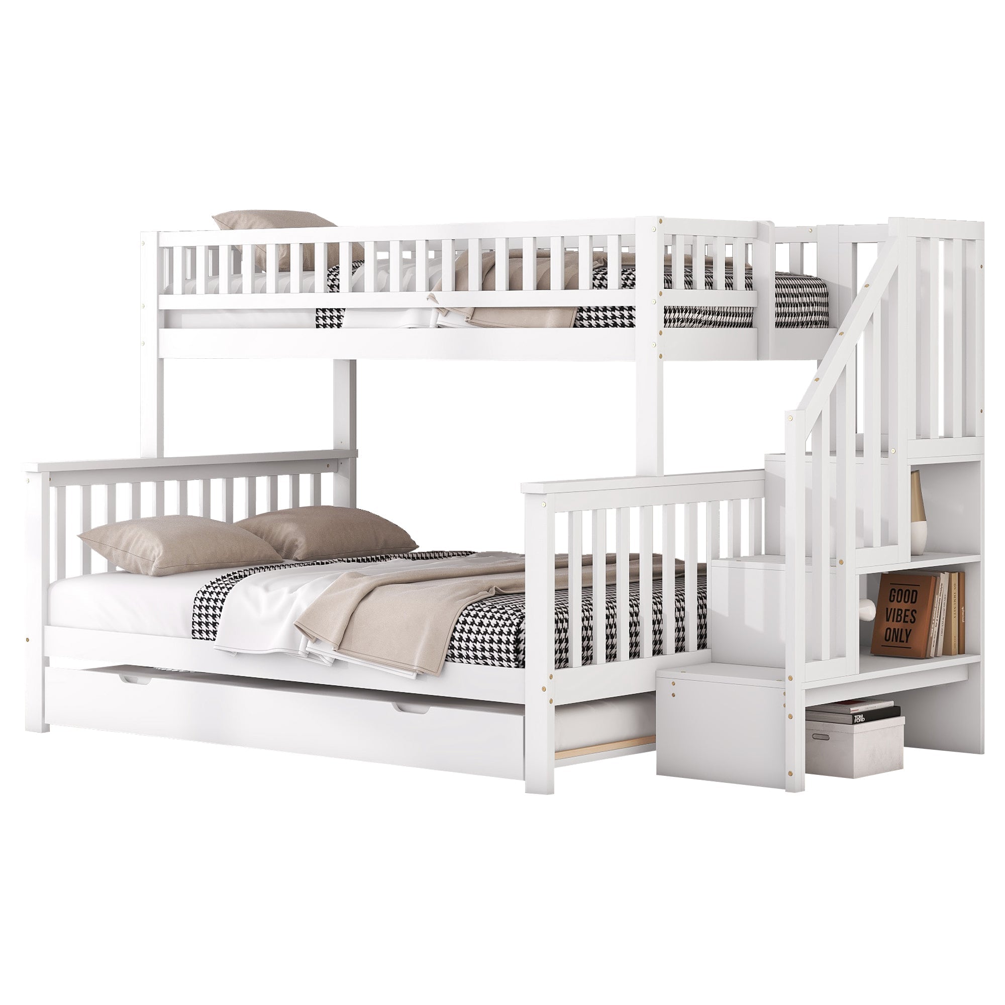 Logidon stapelbed wit 90x200 en 140x200 met rolcontainertrap