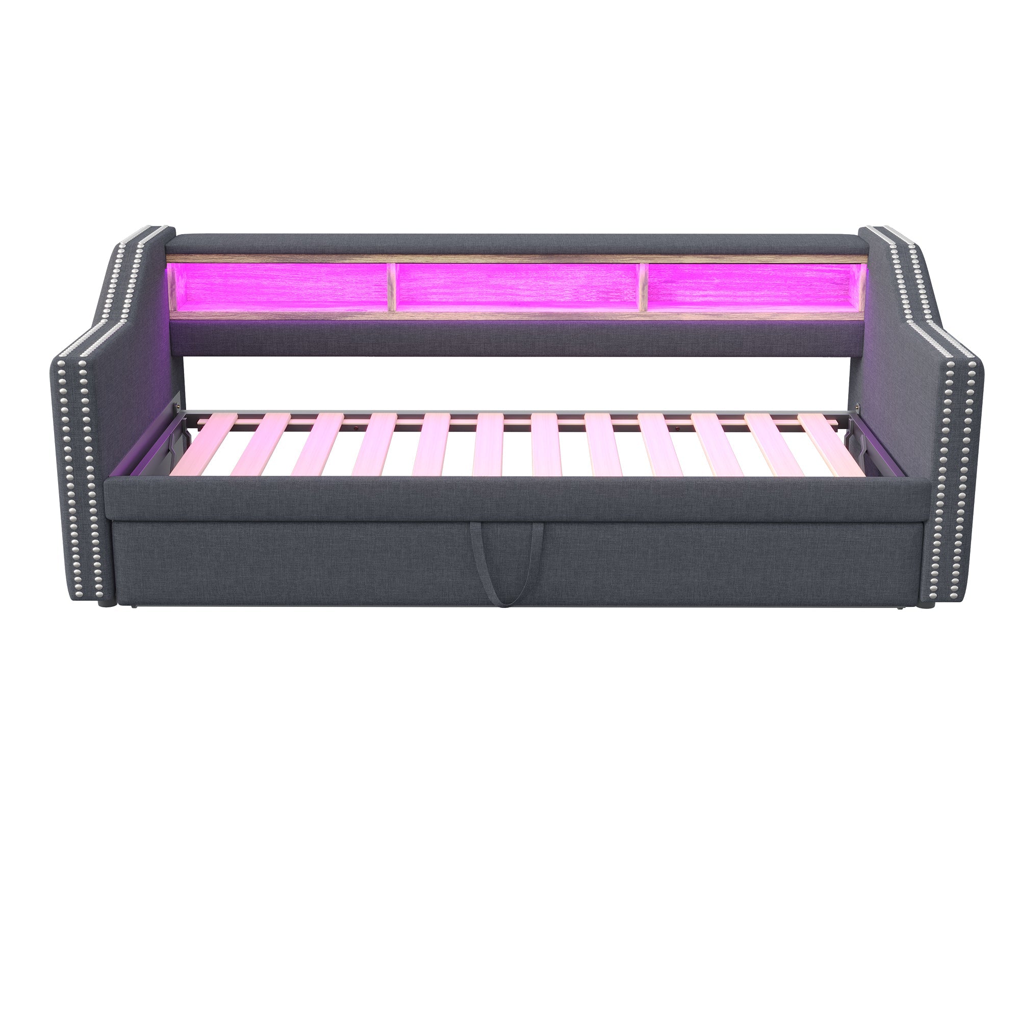 Logidon uitschuifbare slaapbank 90/180x190 cm donkergrijs LED USB