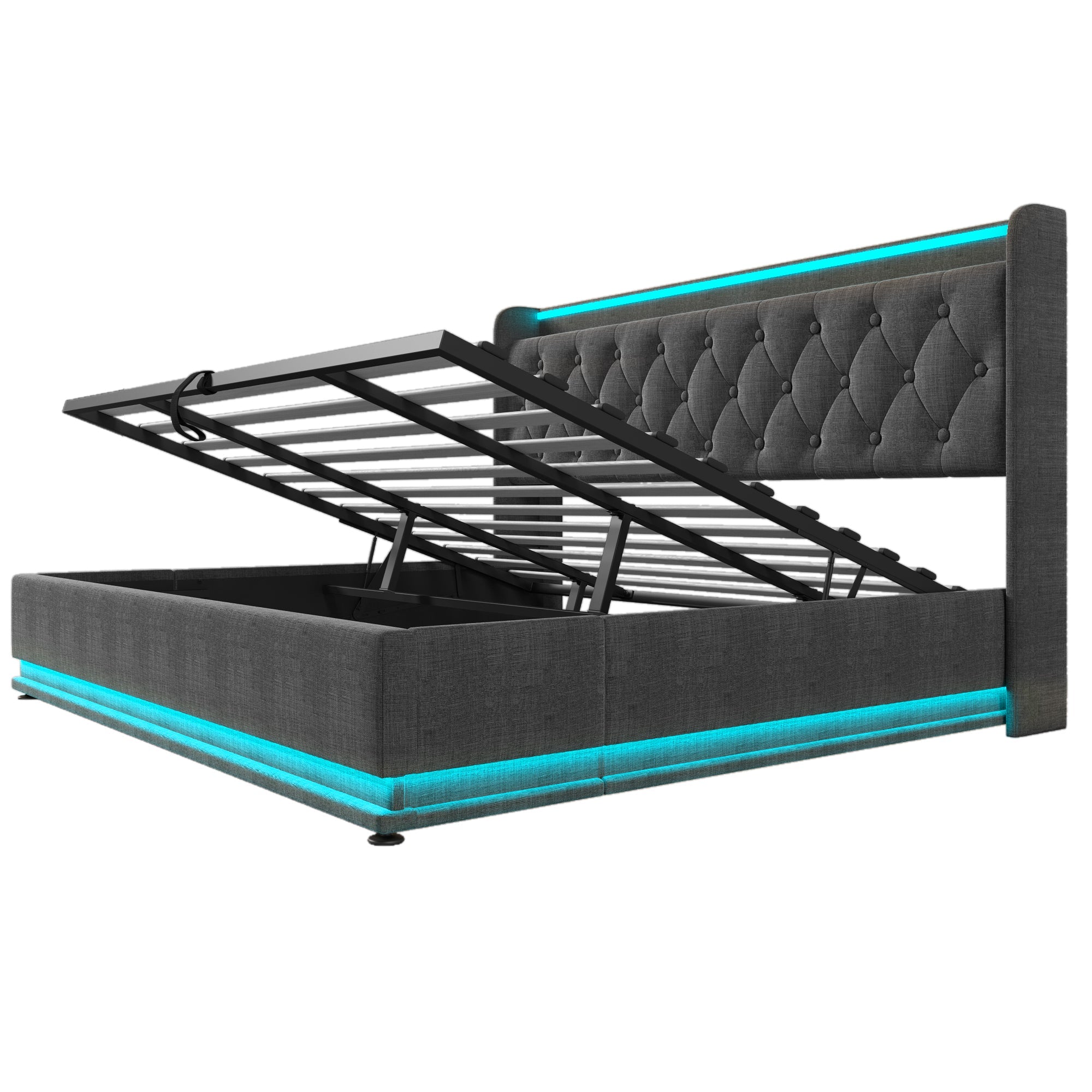 Logidon gestoffeerd bed tweepersoonsbed 180x200 cm grijs linnen LED-verlichting USB C
