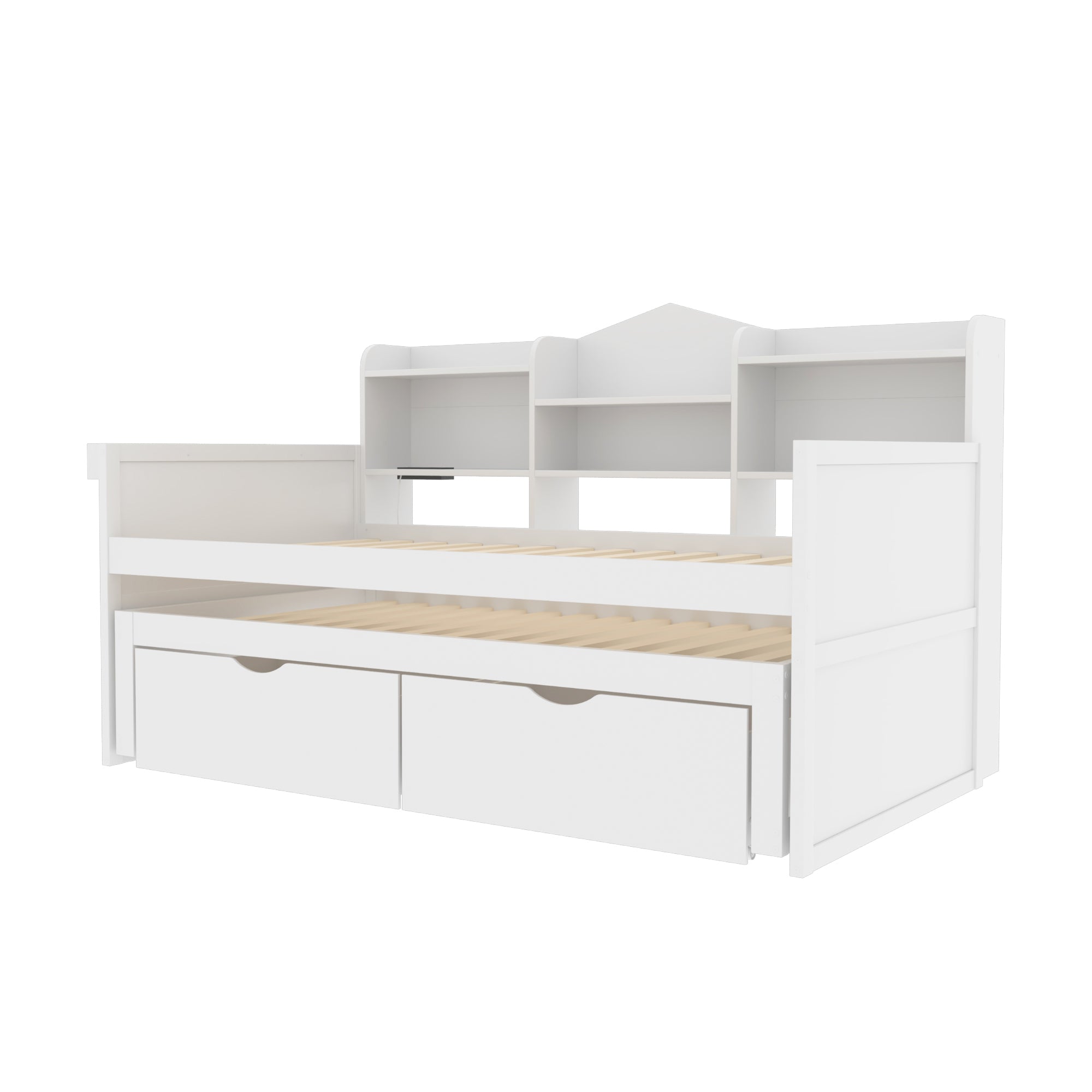 Logidon slaapbank 90x200 wit uitschuifbaar bed 90x190 twee laden