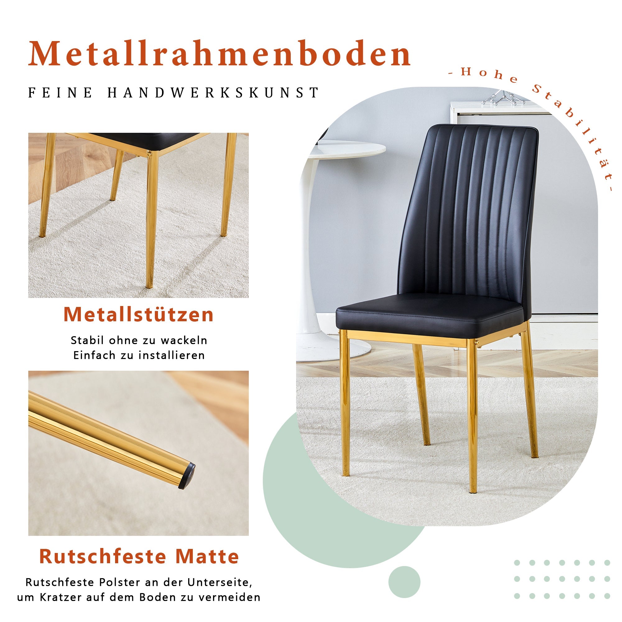 Logidon Fashion Eet Stoel Set van Vier Zwart Kunstleer Gouden Poten