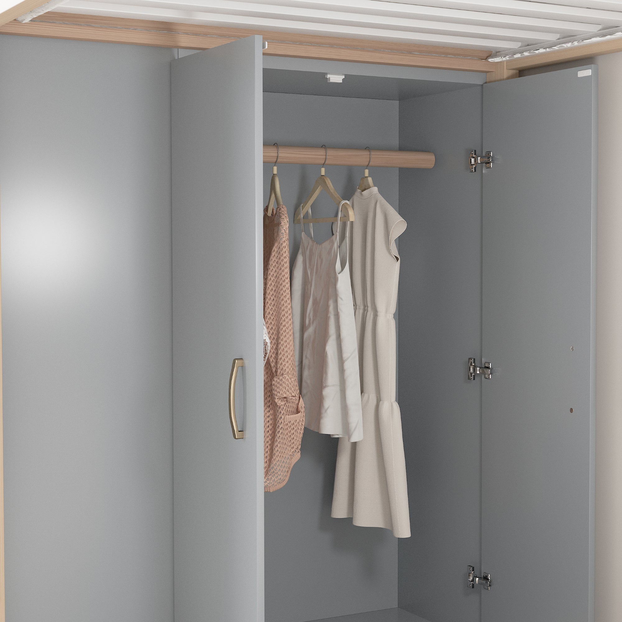Logidon hoogslaper 90x200 multifunctioneel grijs natuurlijk hout met planken