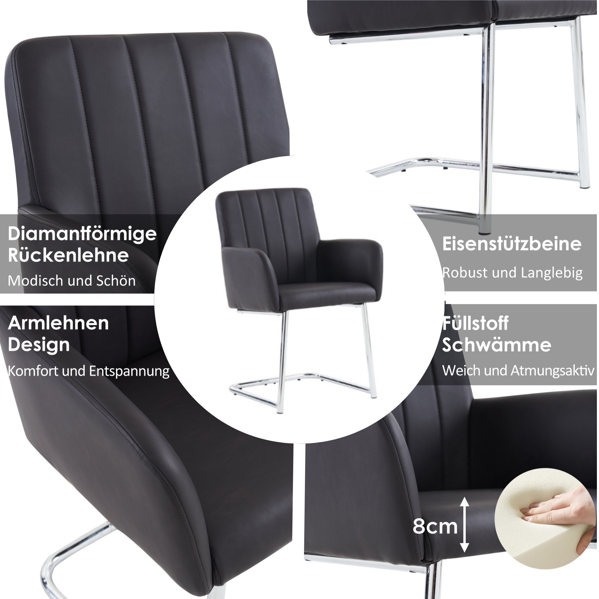 Logidon Set van 6 eetkamerstoelen verticale strepen kunstleer zwart