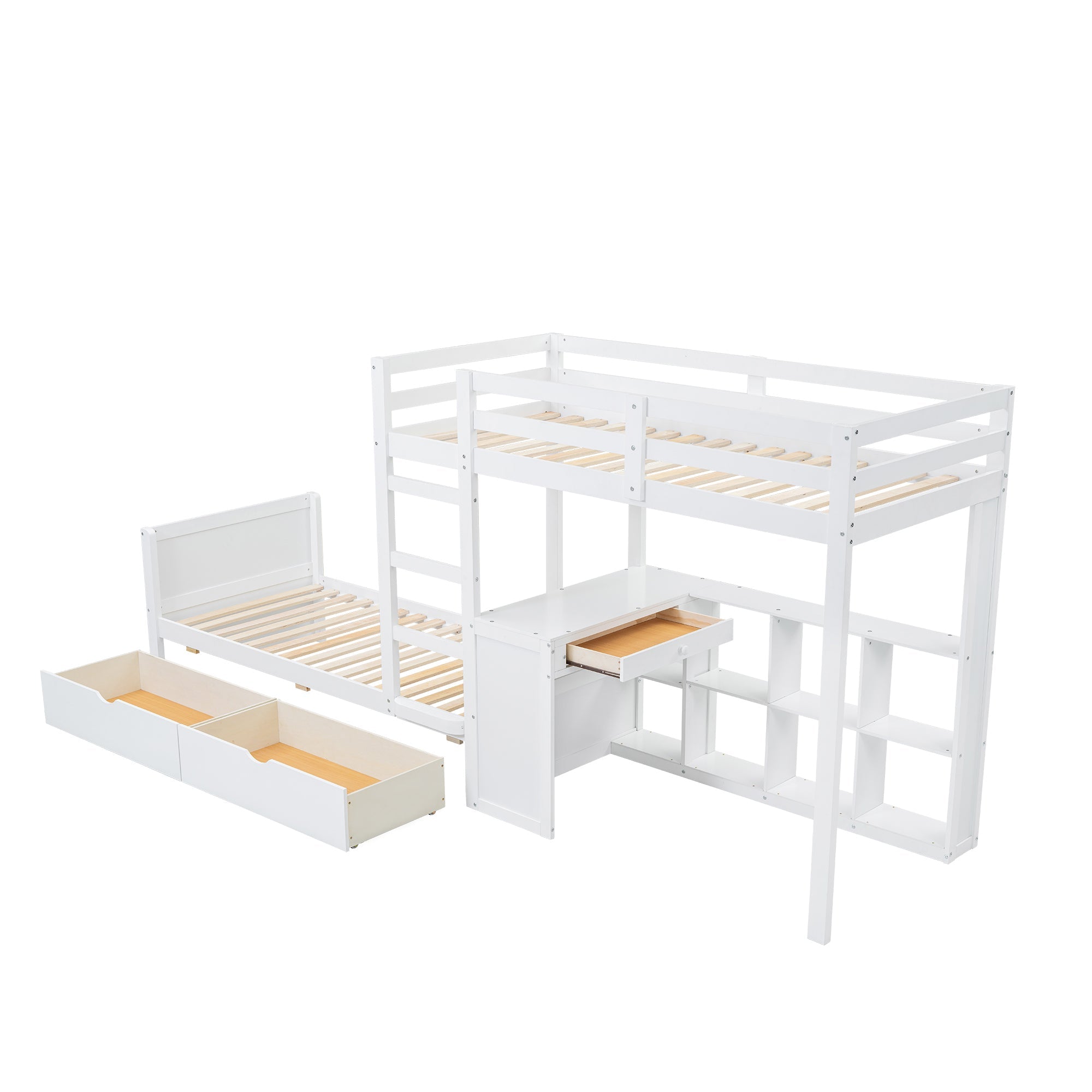 Logidon stapelbed 90x200 cm witte drietrapsladder met bureau