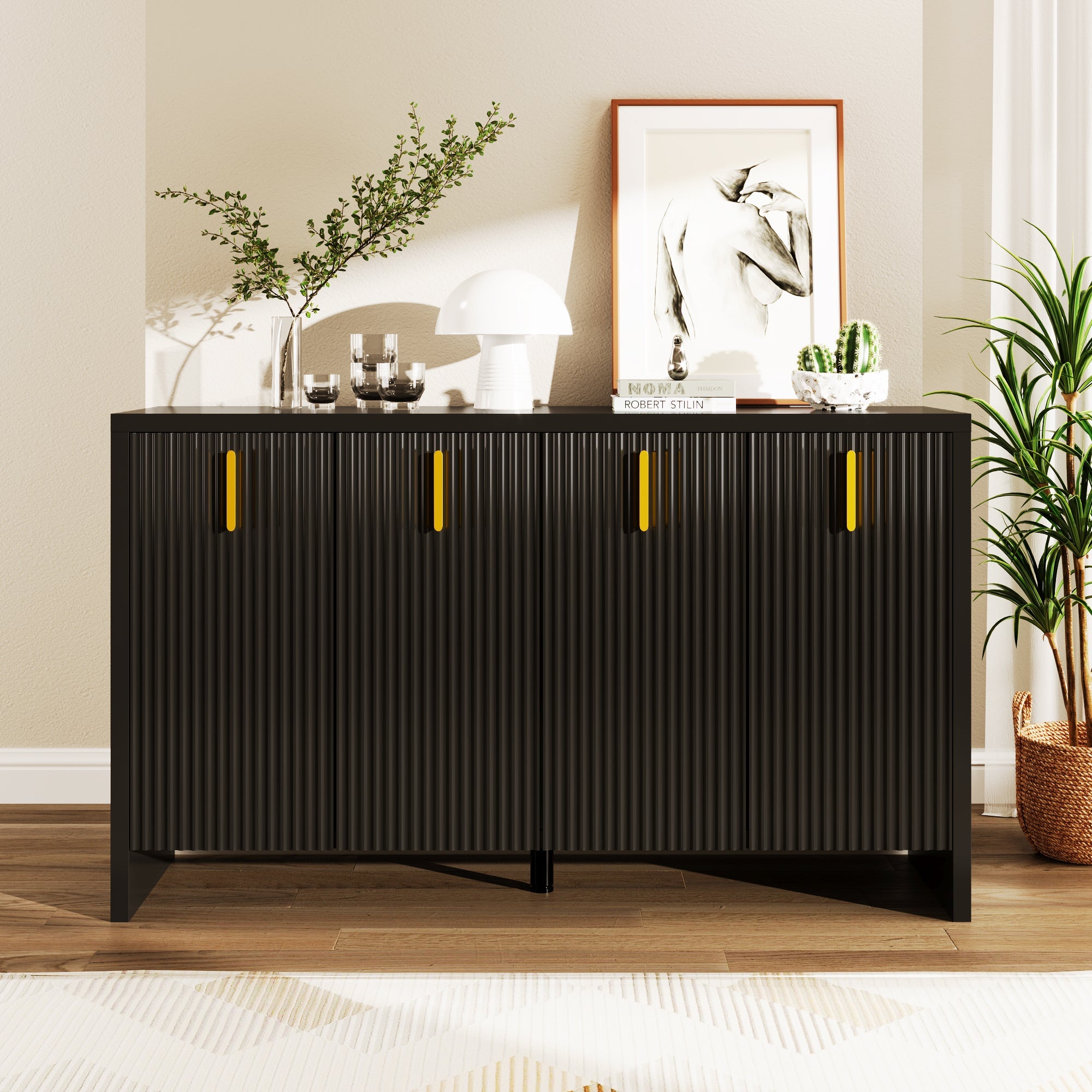 Logidon Dressoir 140 cm Zwart met Gouden Handvatten en Verdelers