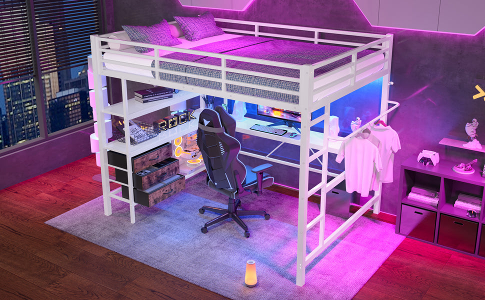 Logidon loft bed 140x200 with LED lighting USB socket 3 drawers