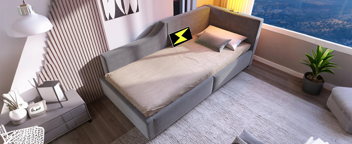Logidon Gestoffeerd Dagbed 90x190 met Hydraulische Opbergruimte Grijs