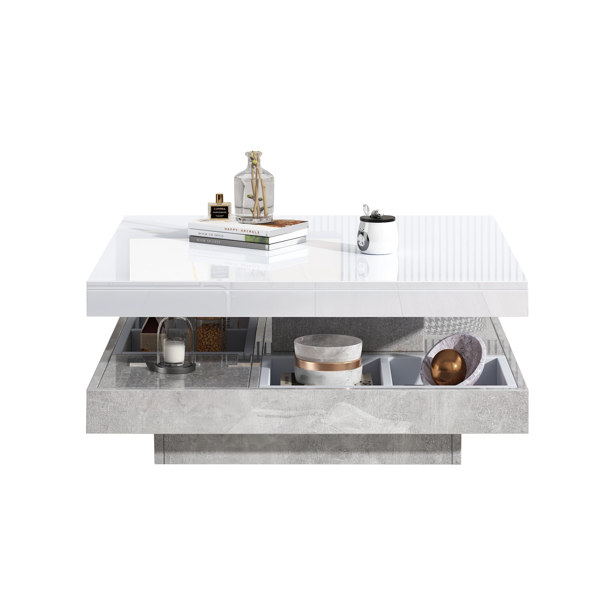 Logidon 360 graden draaibare salontafel 70x70x36 cm wit hoogglans