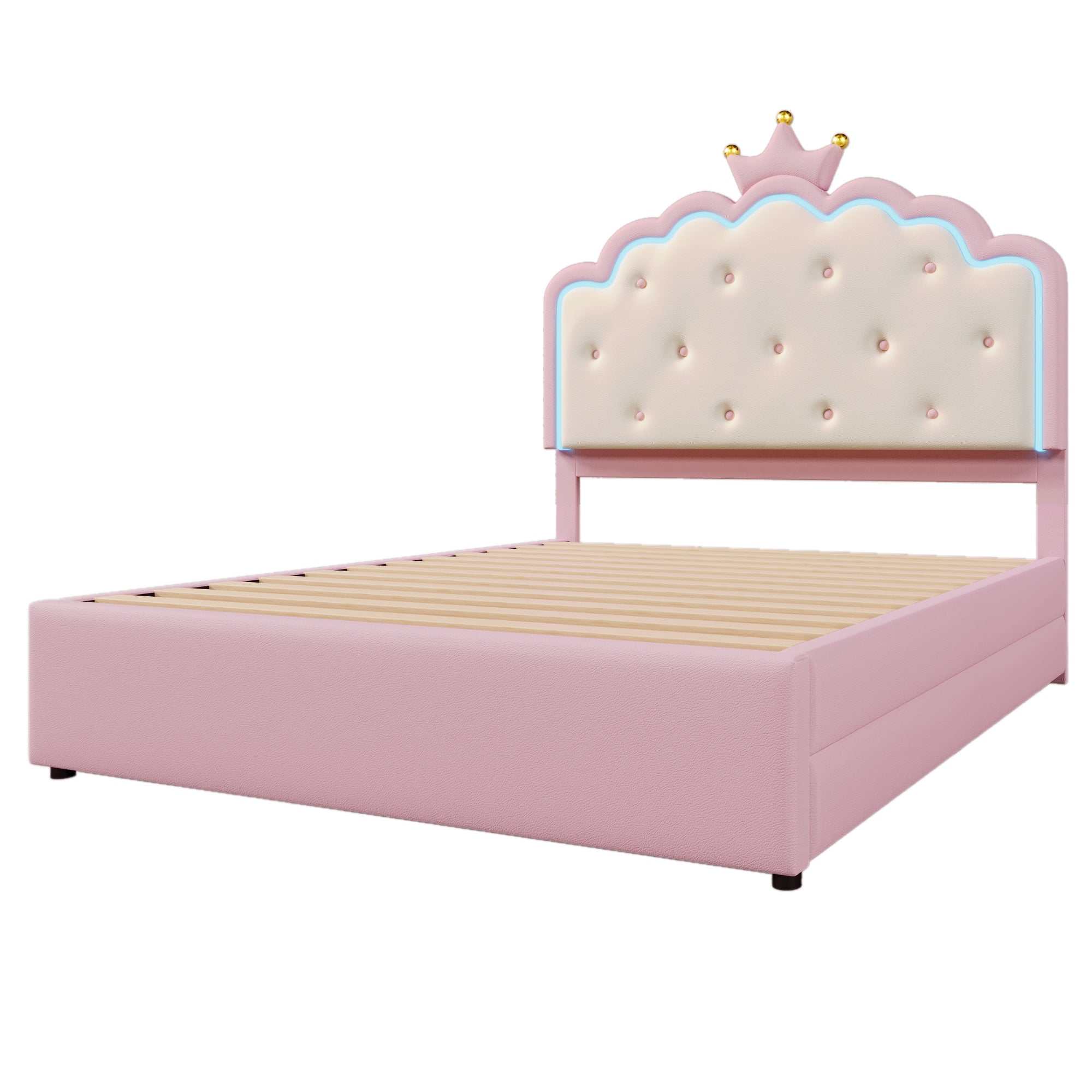 Logidon gestoffeerd bed 140x200 roze met lattenbodem LED-verlichting