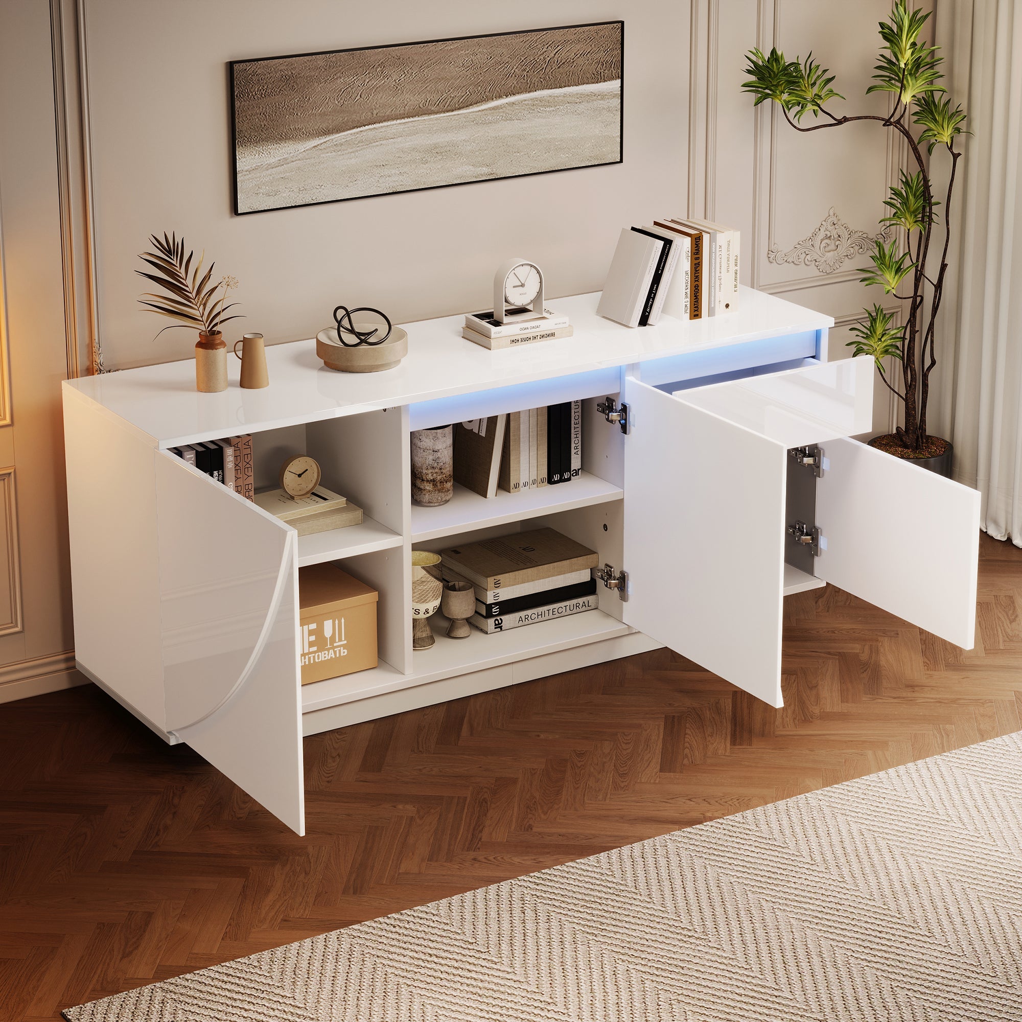 Logidon 140 x 40 x 60 cm hoogglans dressoir wit met LED