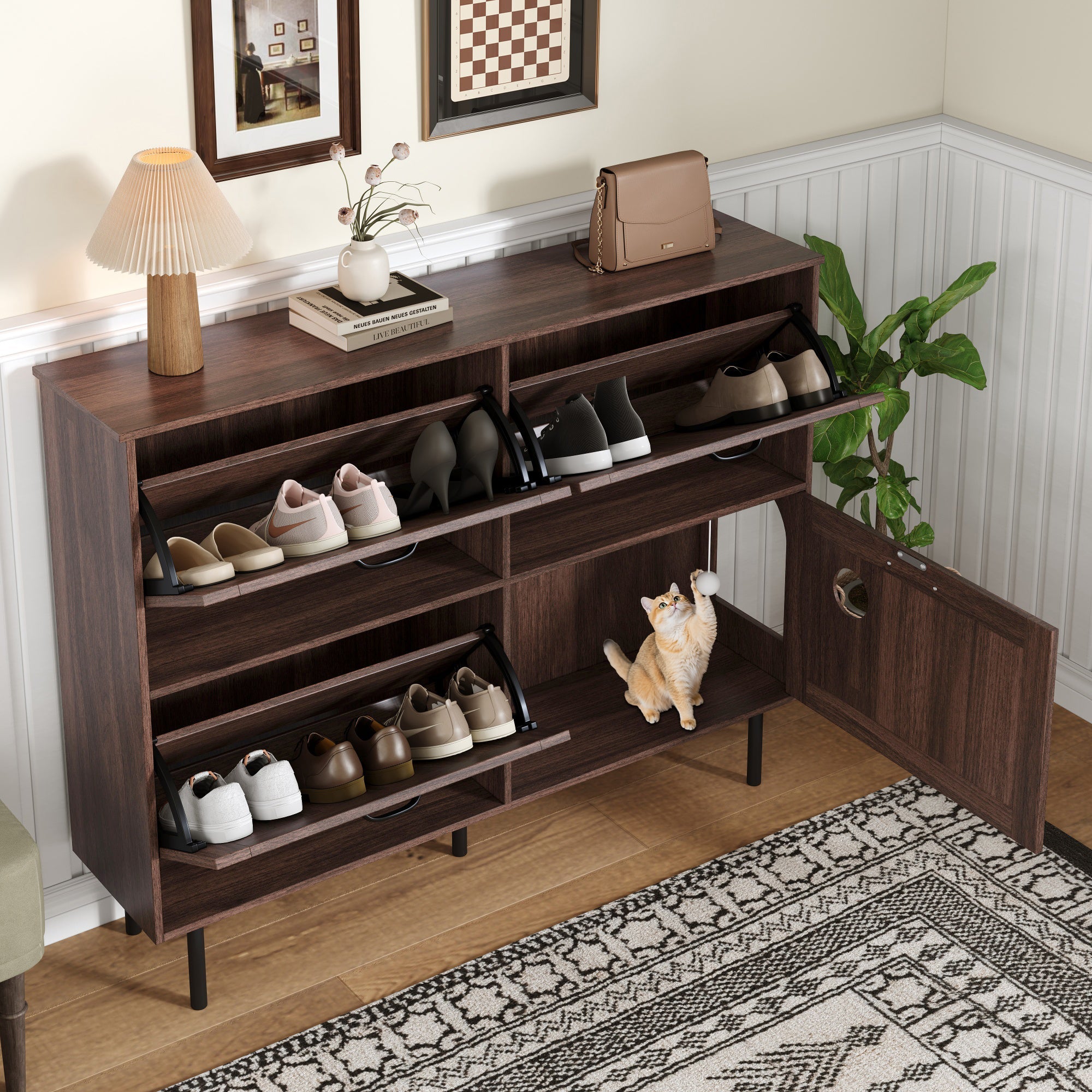 Logidon smalle schoenenkast 120x28x92 cm walnoot bruin 4 deuren