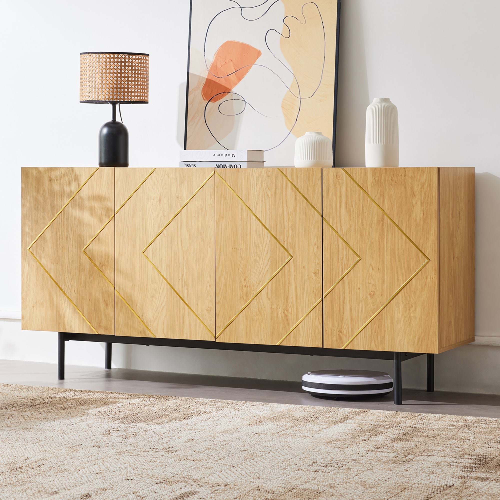 Logidon dressoir naturel hout met metalen inleg en 4 deuren 160 x 40 cm