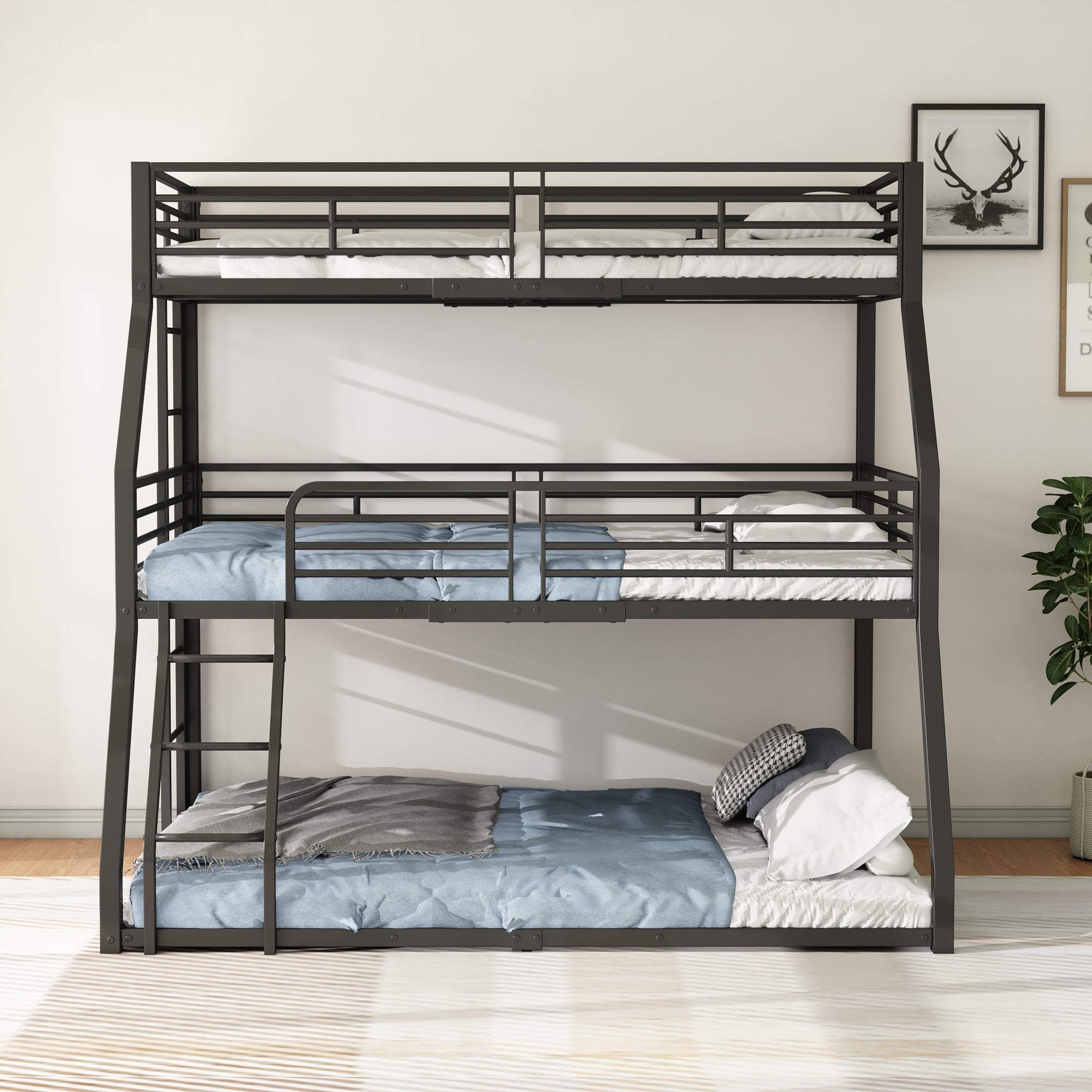 Logidon 3-persoonsstapelbed 90x200 cm metalen bedframe zwart