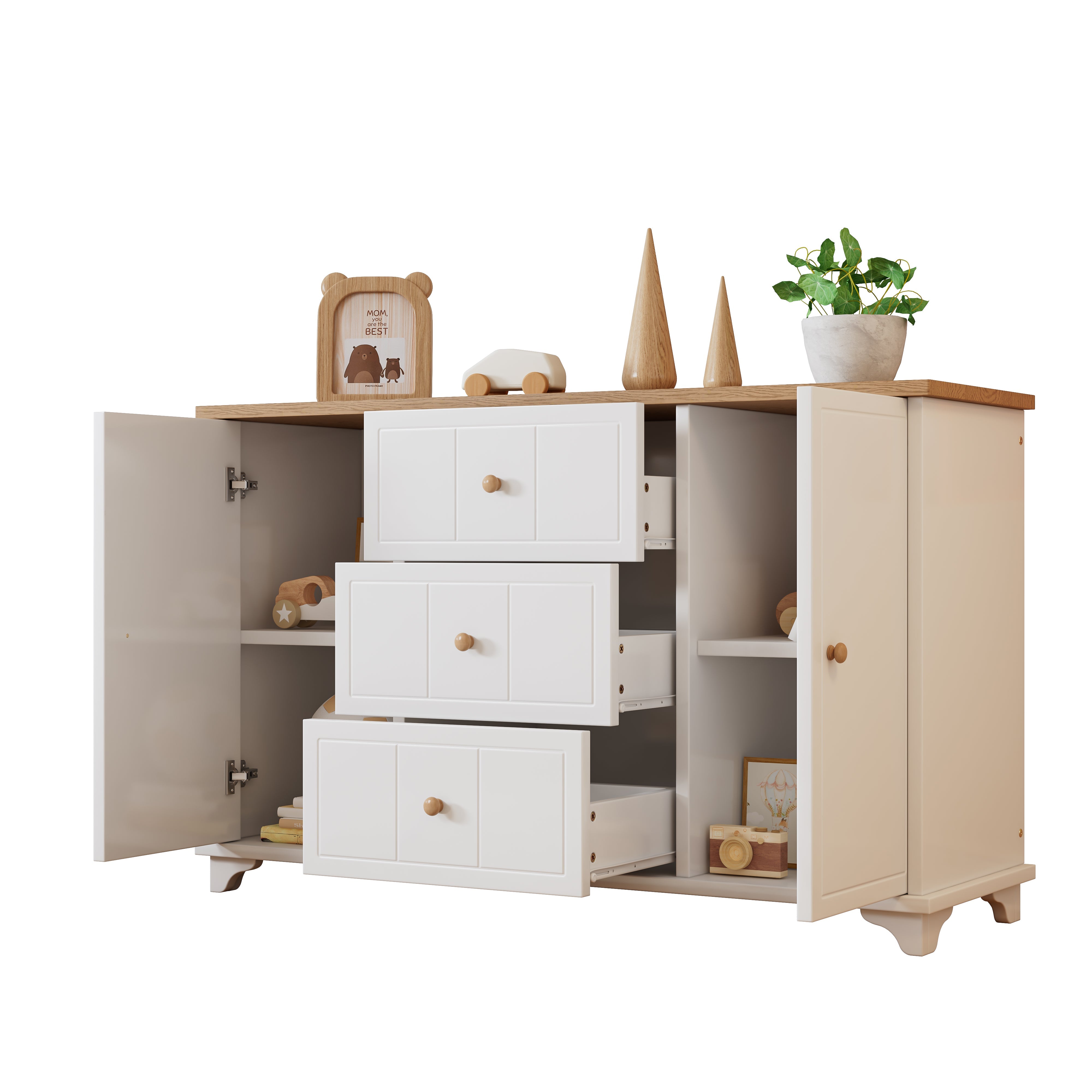 Logidon classic chest of drawers white natural with 3 drawers and 2 doors