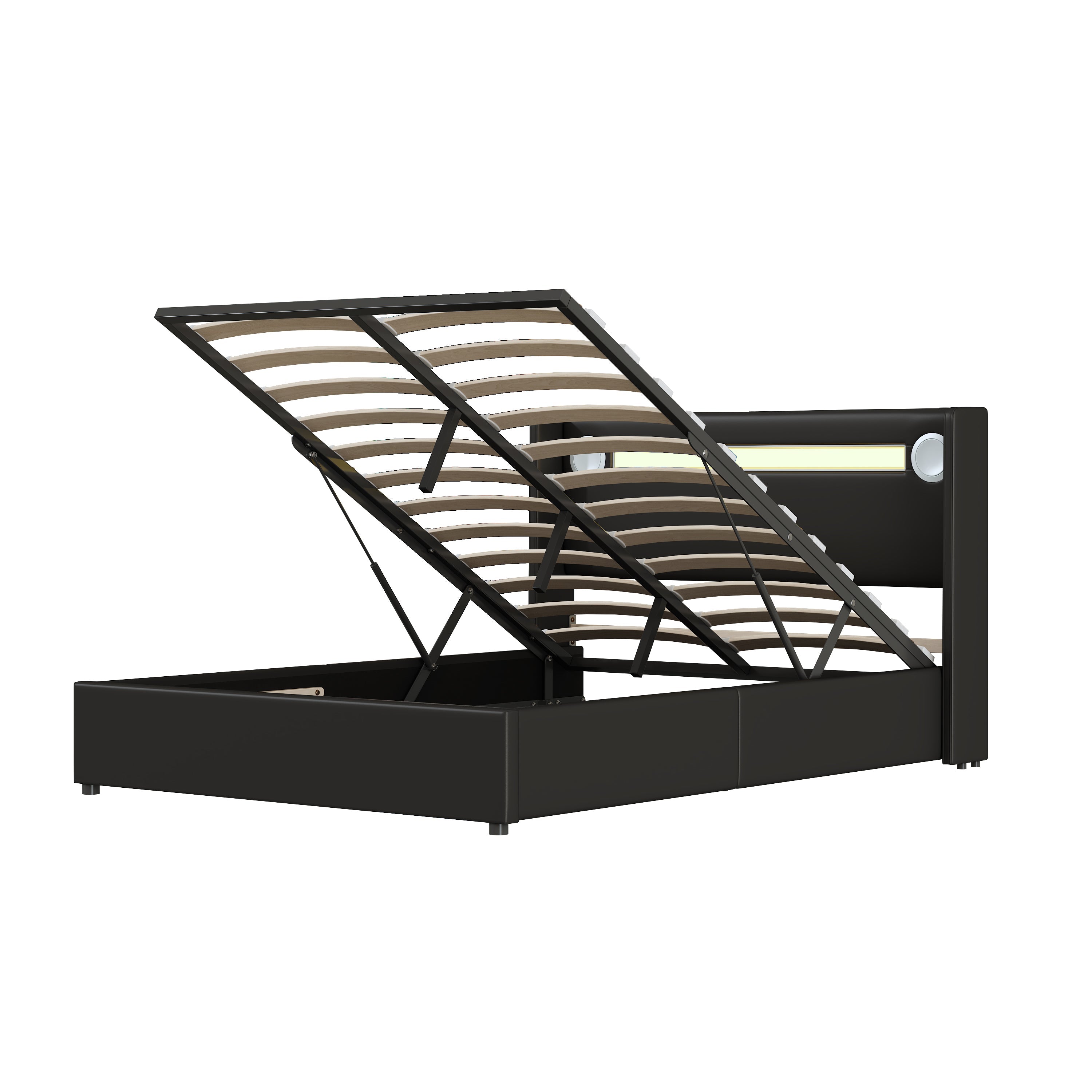 Logidon gestoffeerd bed 140x200 zwart met LED lichtstrip Bluetooth en USB