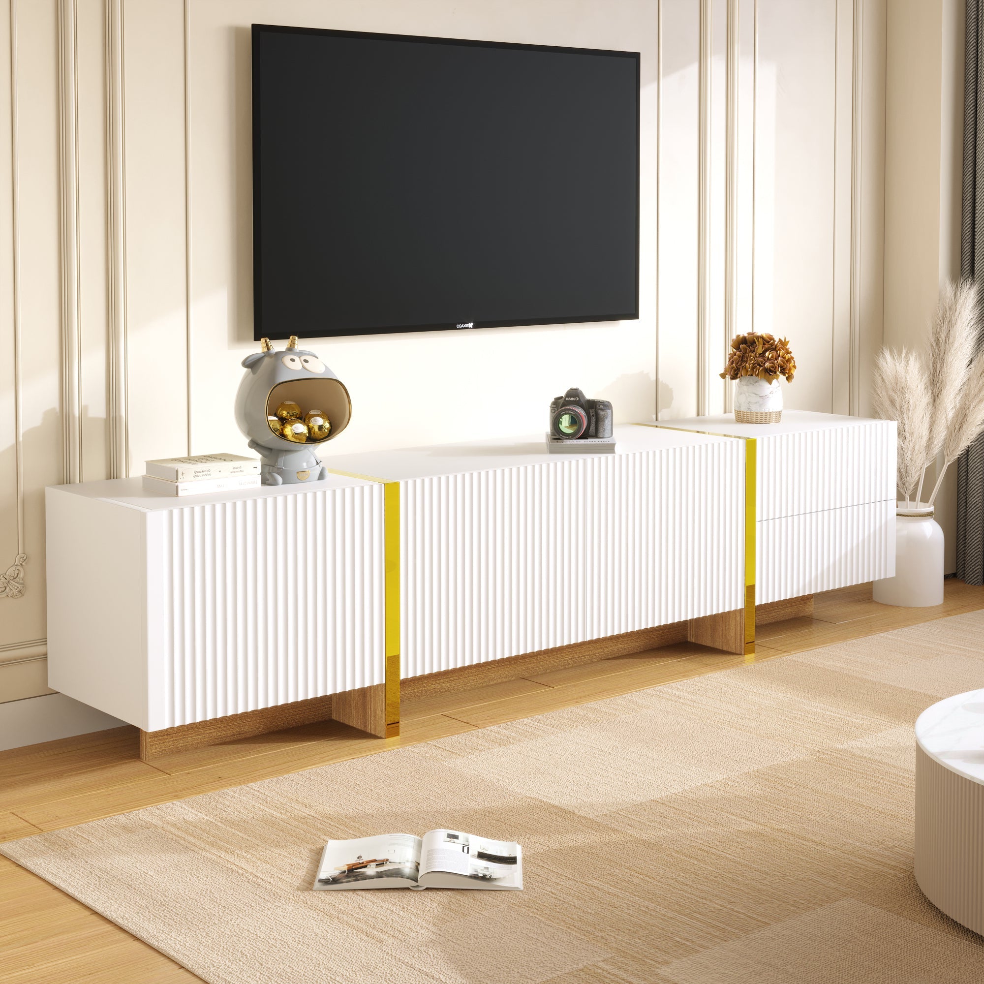 Logidon TV-meubel 190 cm wit goud houtnerf 3 deuren 2 lades