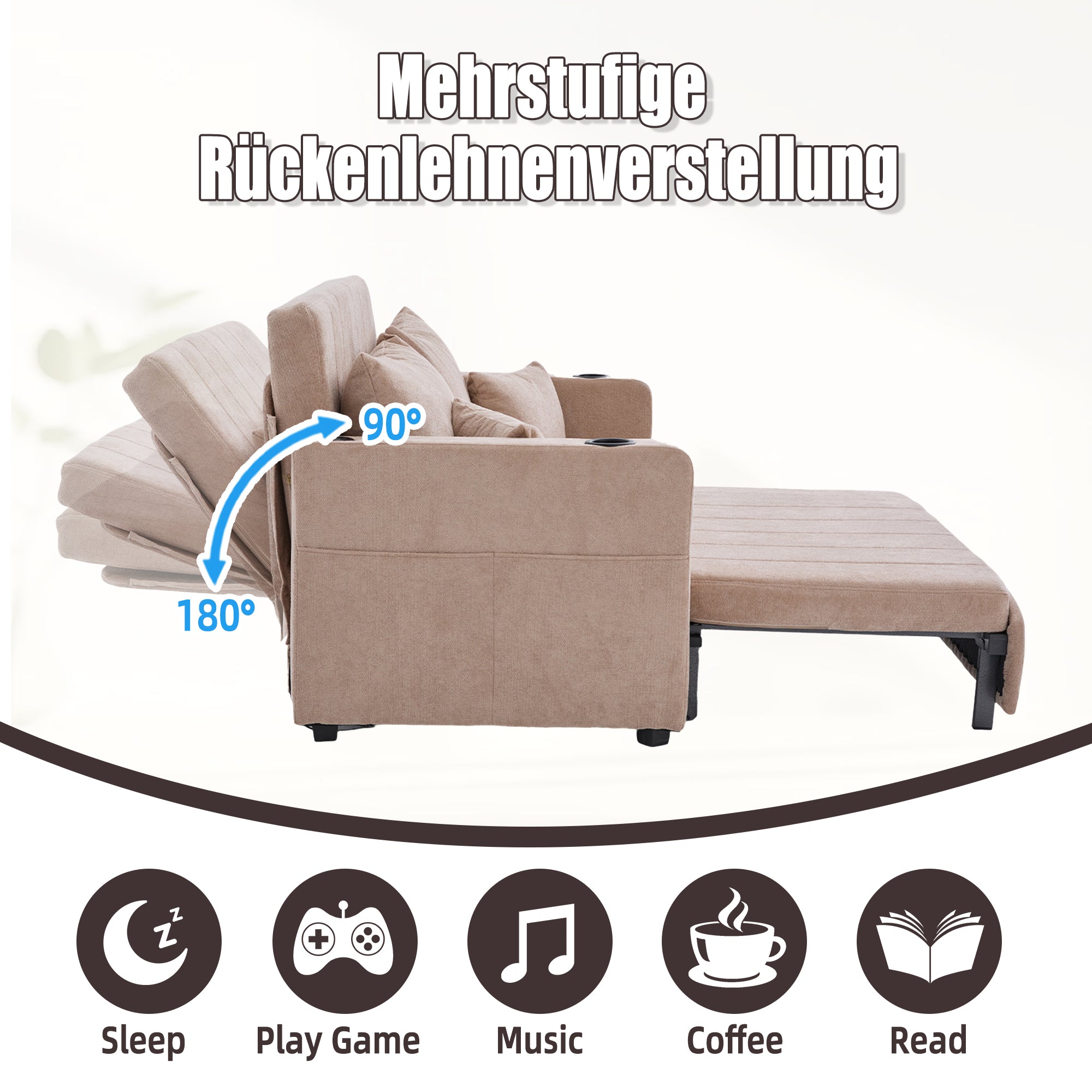 Logidon multifunctionele stoffen bank Khaki Velvet met USB-oplaadfunctie