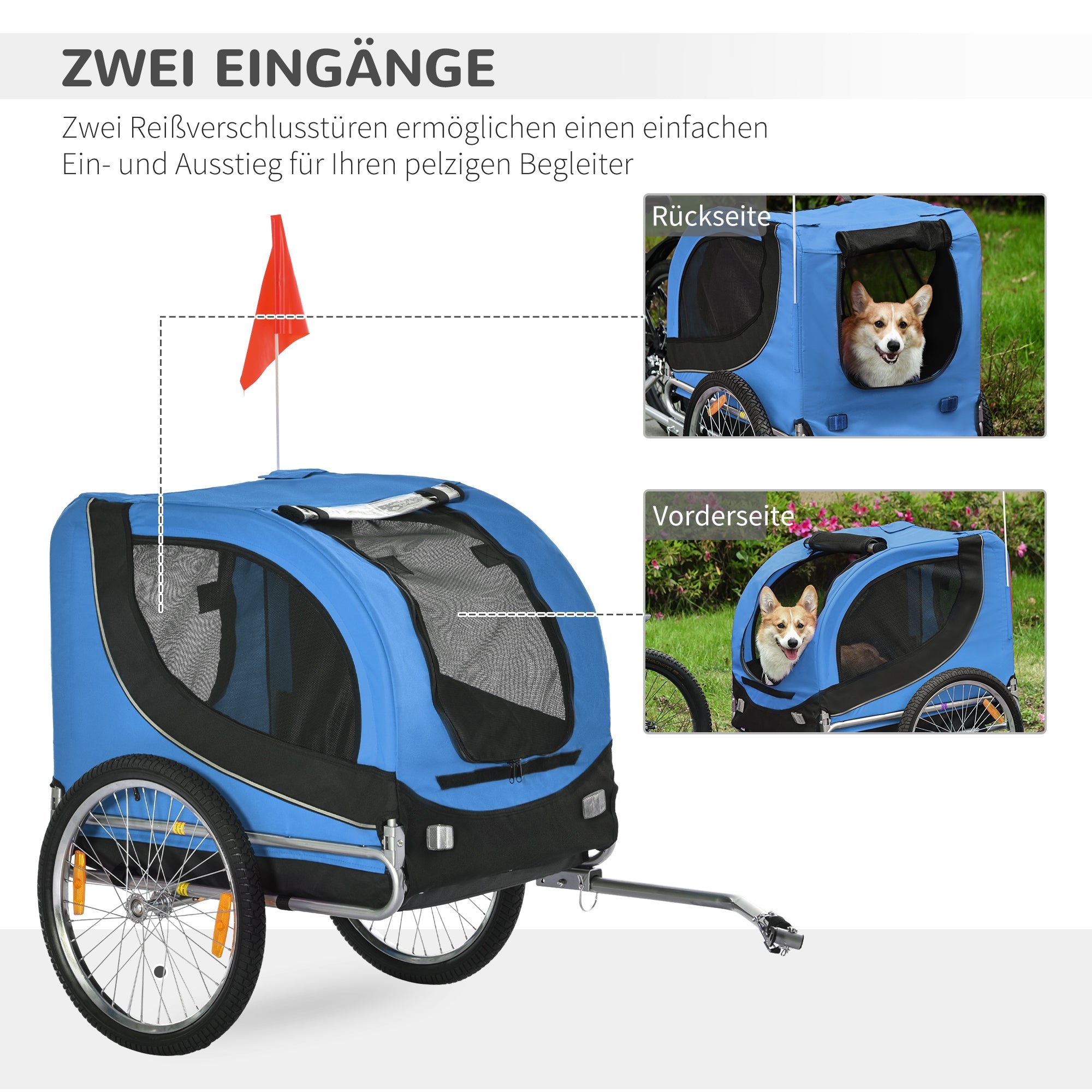 Logidon Hondenkar Fiets Blauw Zwart 130x73x90 cm