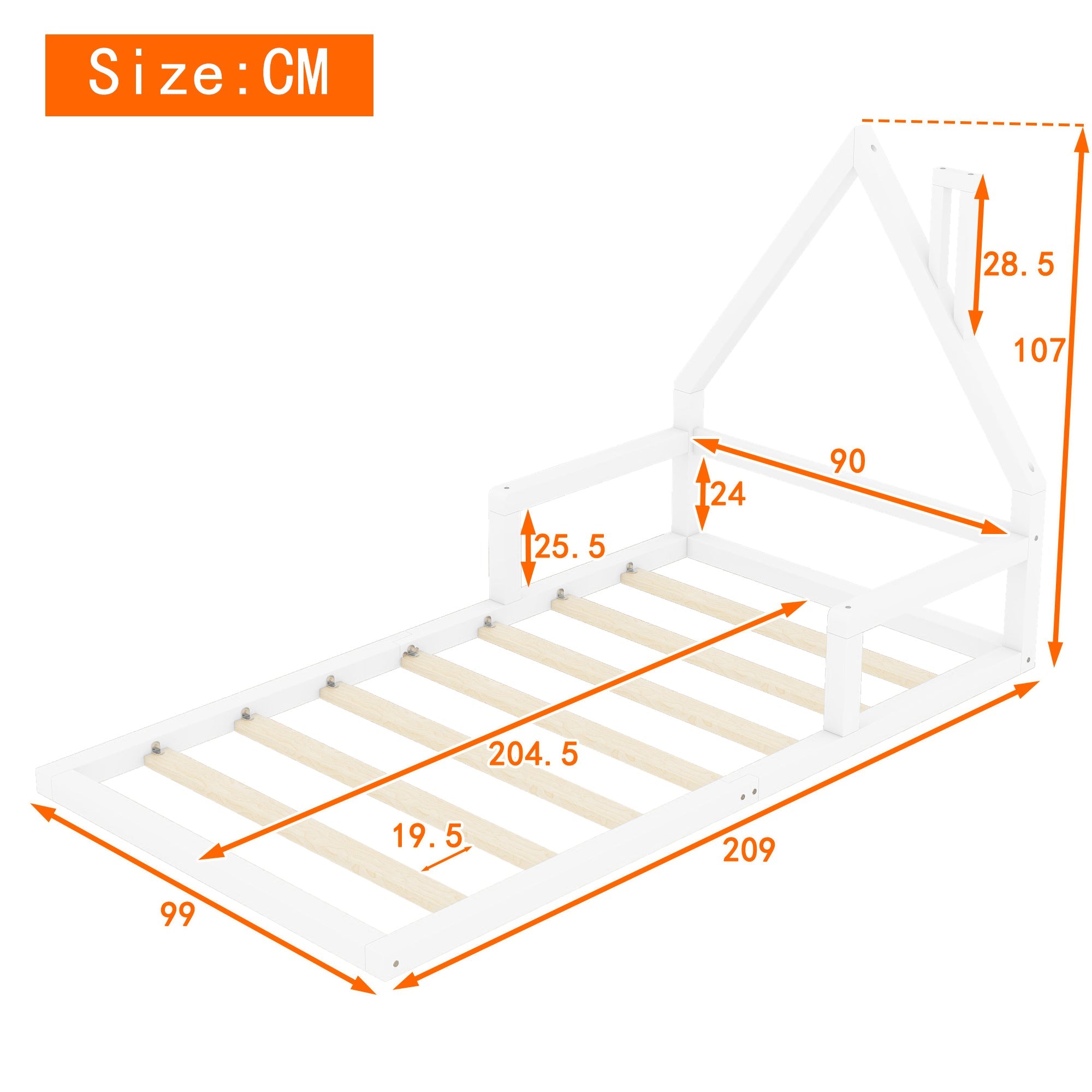 Logidon kinderbed 90x200 cm huisvorm plat bed massief grenen wit