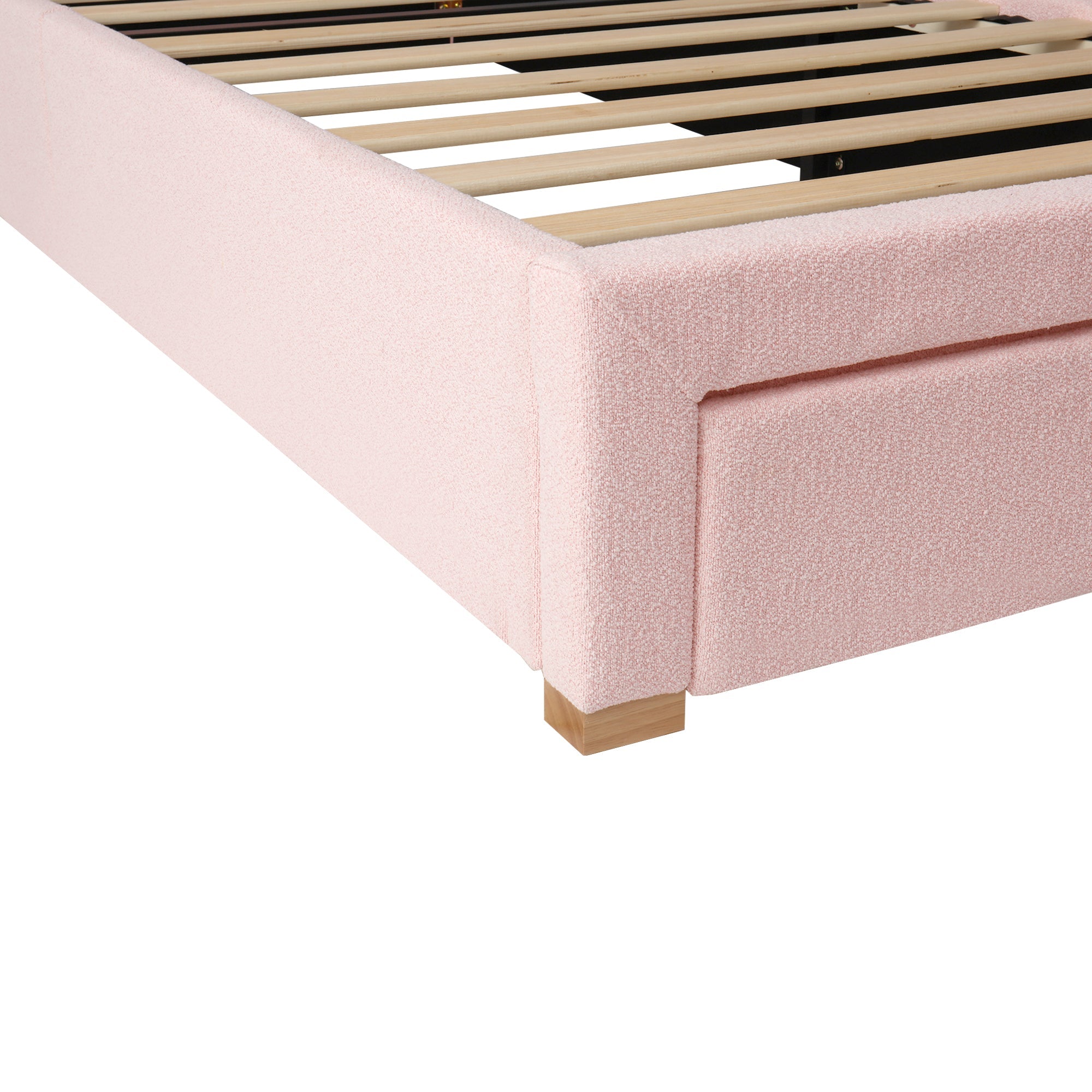 Logidon gestoffeerd bed 90x200 roze chenille met opbergruimte en lattenbodem