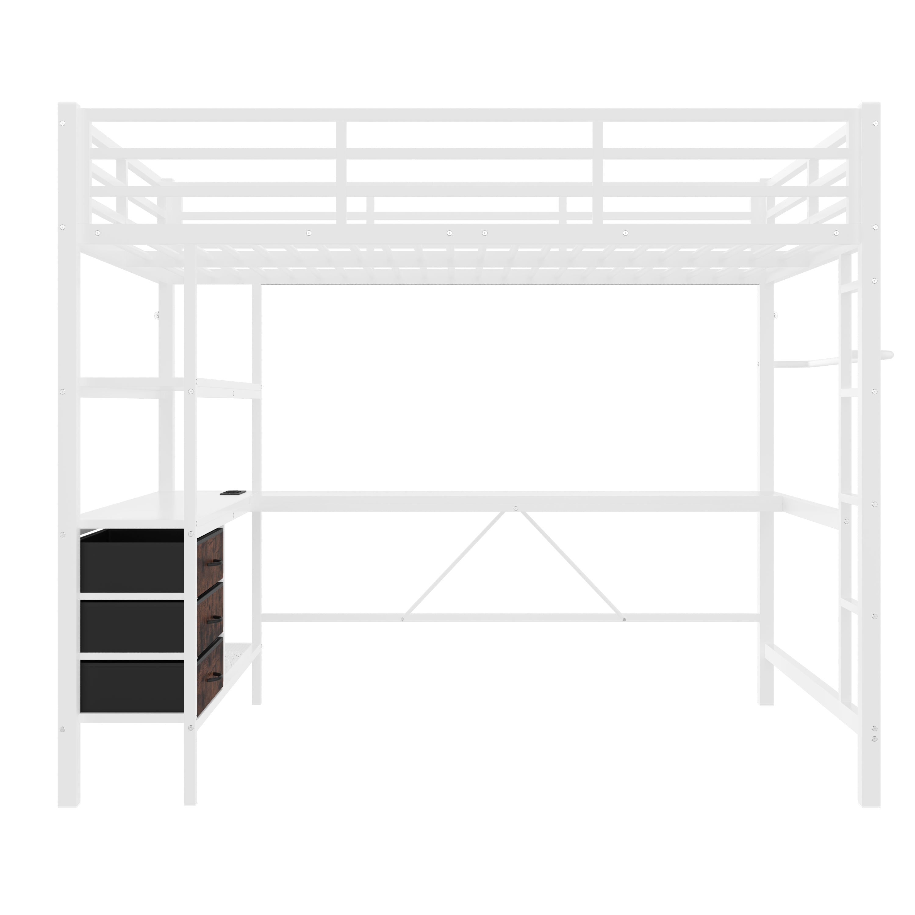 Logidon loft bed 140x200 with LED lighting USB socket 3 drawers