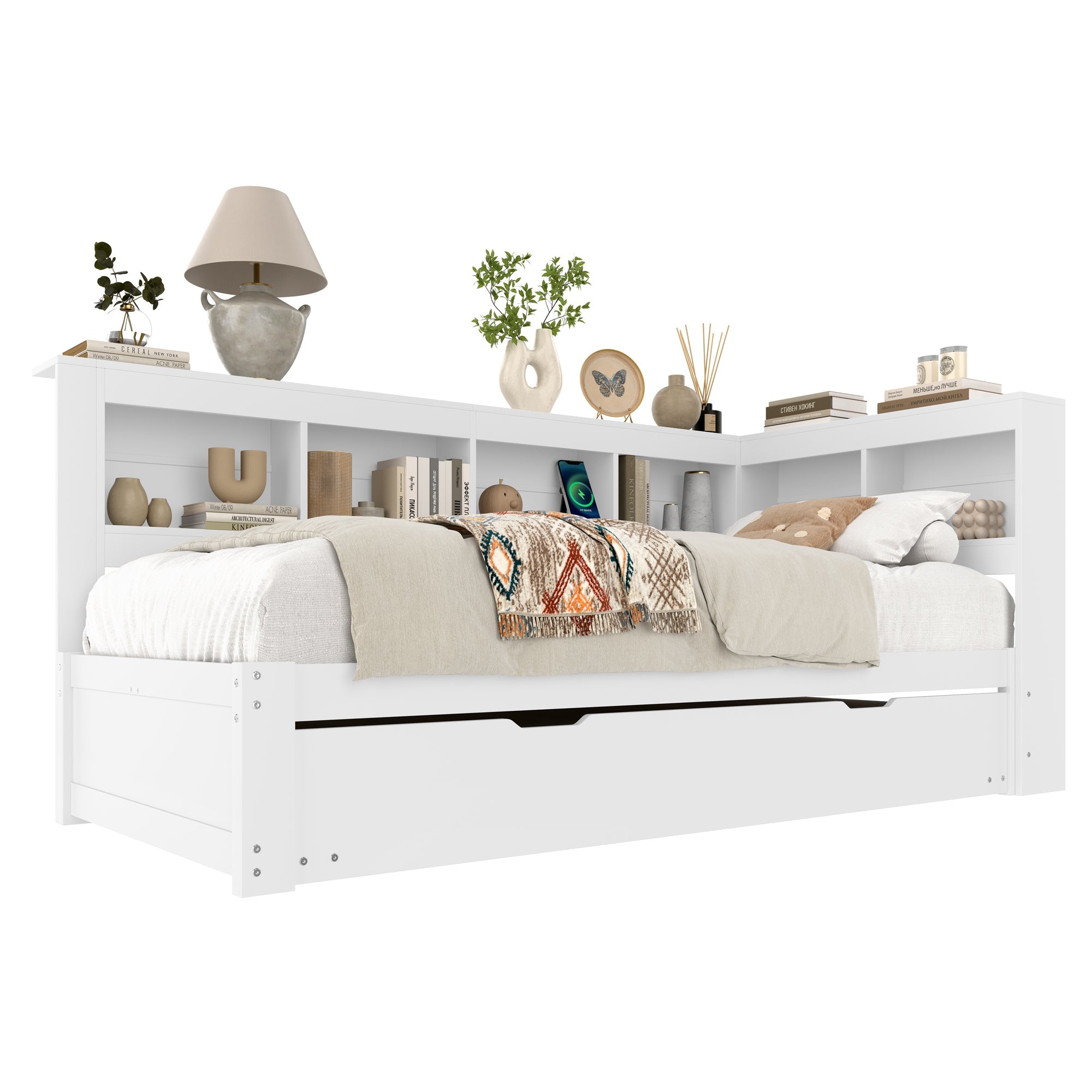 Logidon Daybed 90x200 cm witte slaapbank met USB-aansluiting