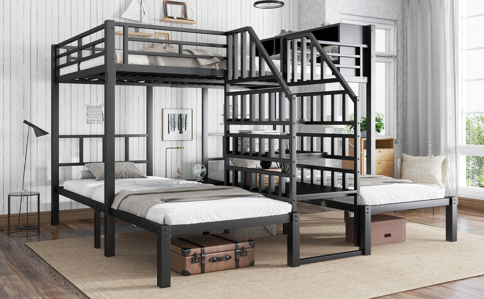 Logidon stapelbed ijzer zwart met drie slaapplaatsen 90x200cm