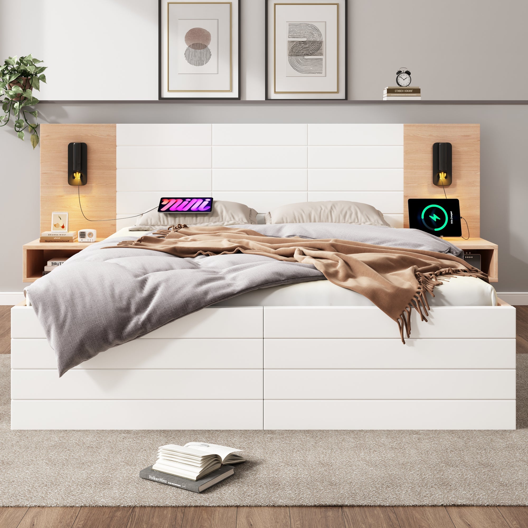 Logidon tweepersoonsbed 160x200 cm in wit eikenhout met 2 laden