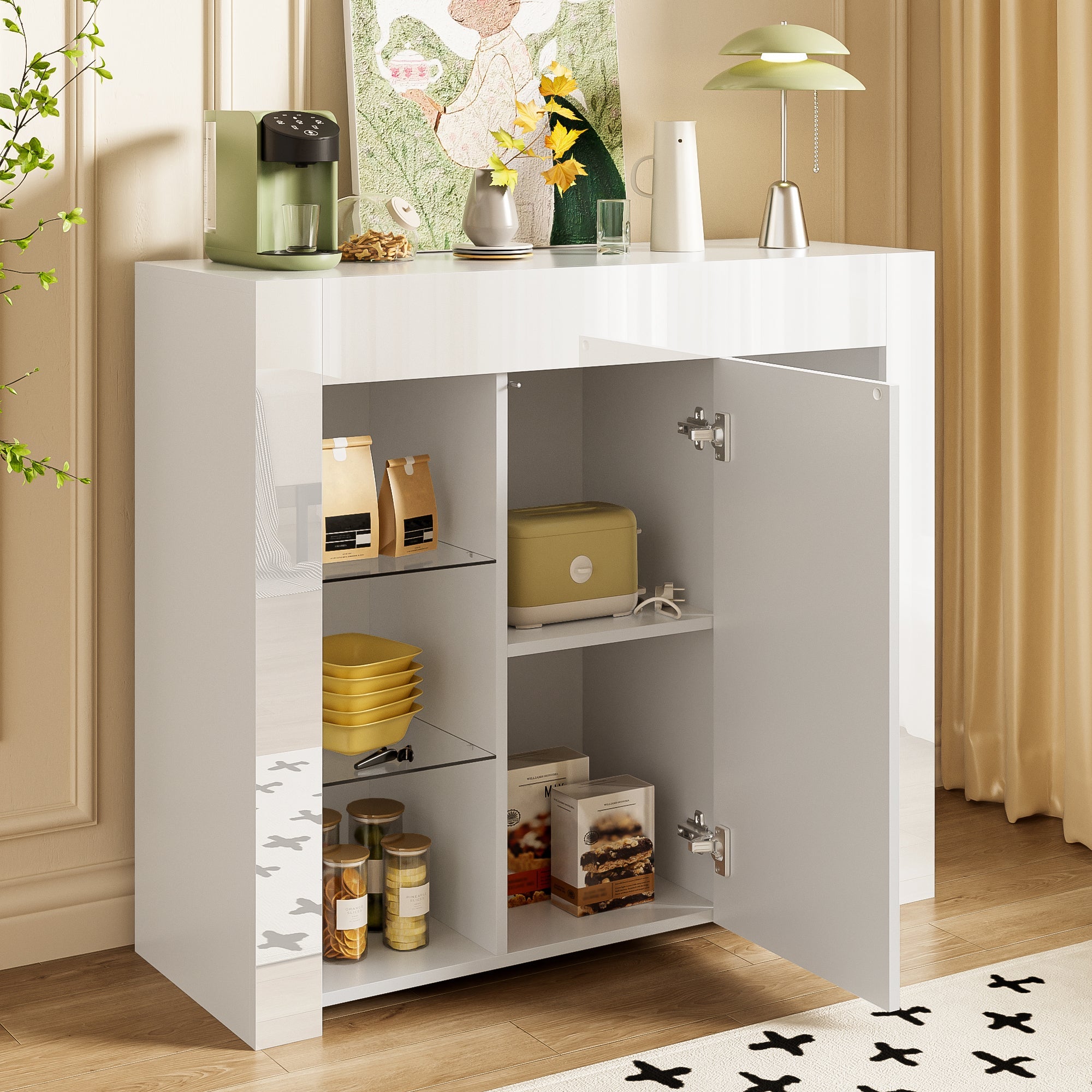 Logidon Modern Wit Buffet Hoogglans Glazen Frontplanken 95x35x83 cm