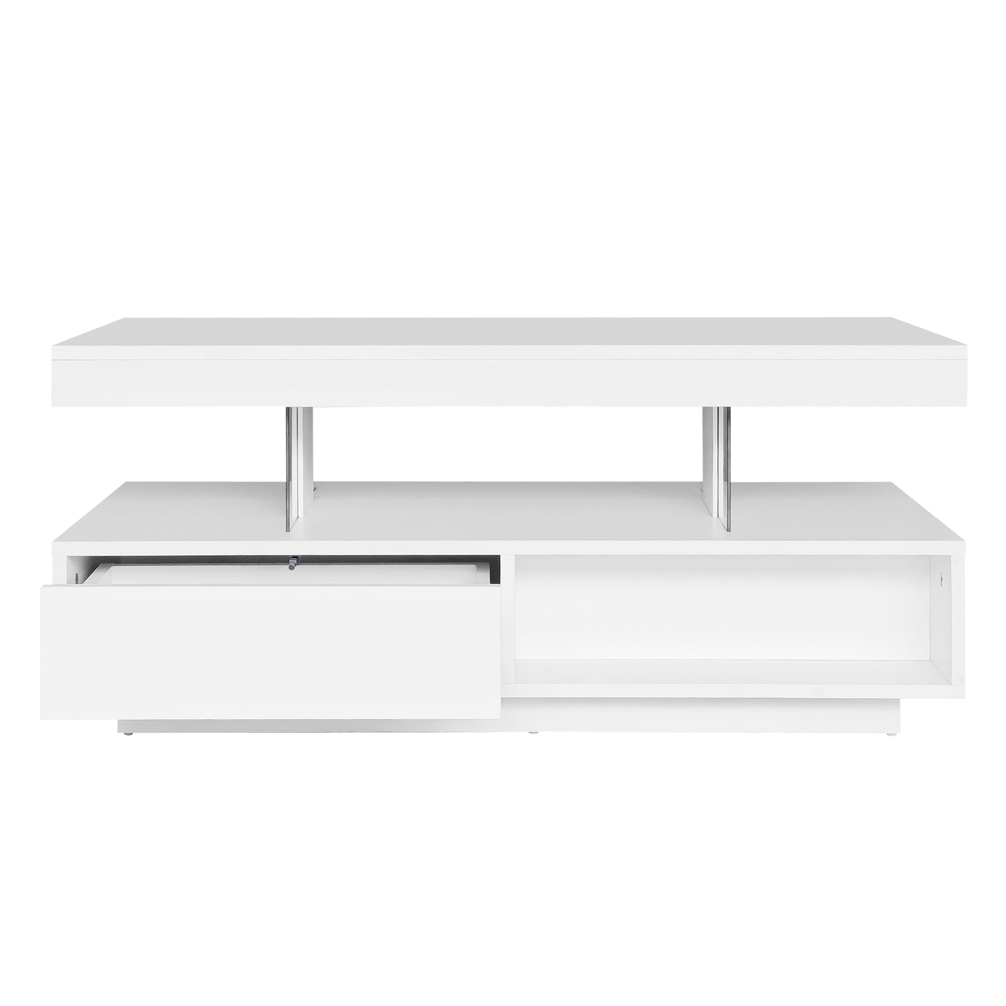 Logidon Witte Hoogglans Salontafel 95x50 cm Met Glazen Bladen