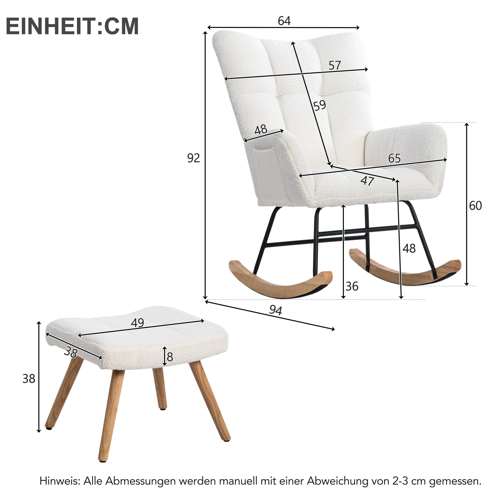 Logidon Ergonomische Witte Schommelstoel Met Voetenbank Hoogte 92 cm