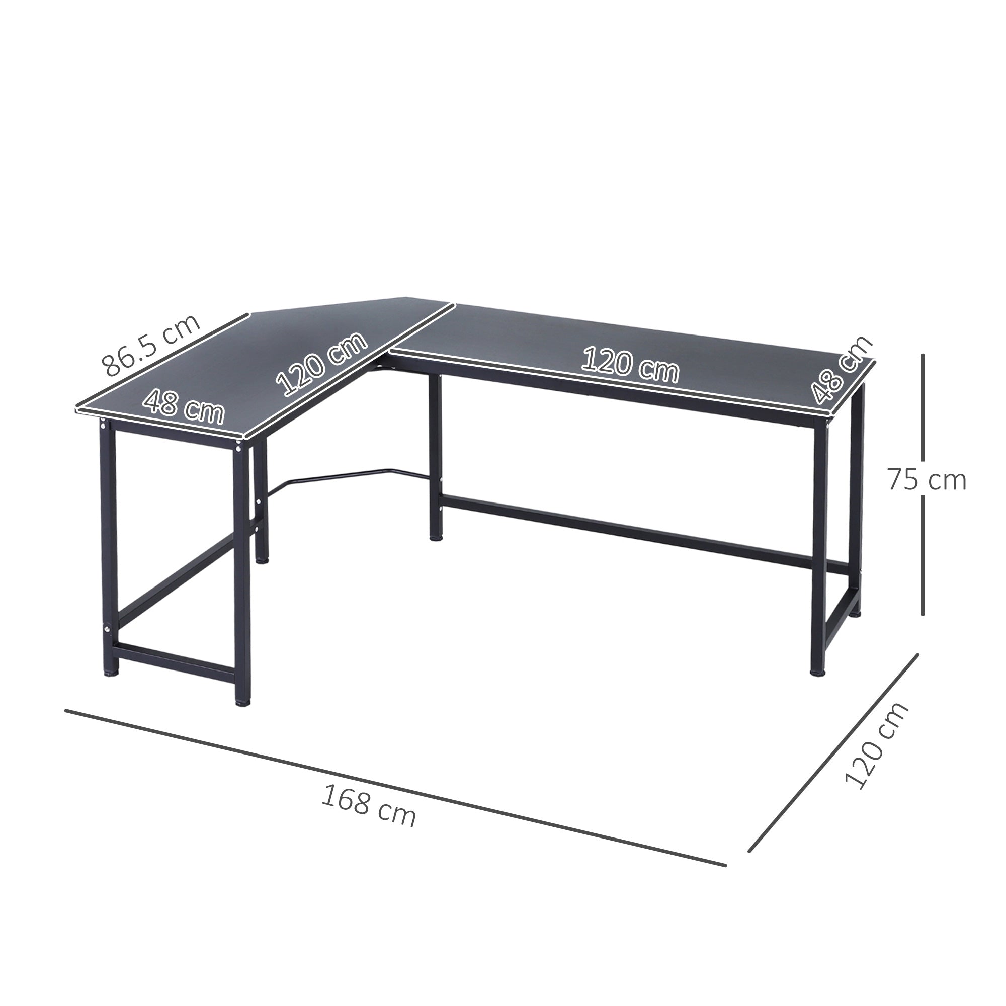 Logidon Vinsetto corner desk 168 x 120 cm height adjustable black