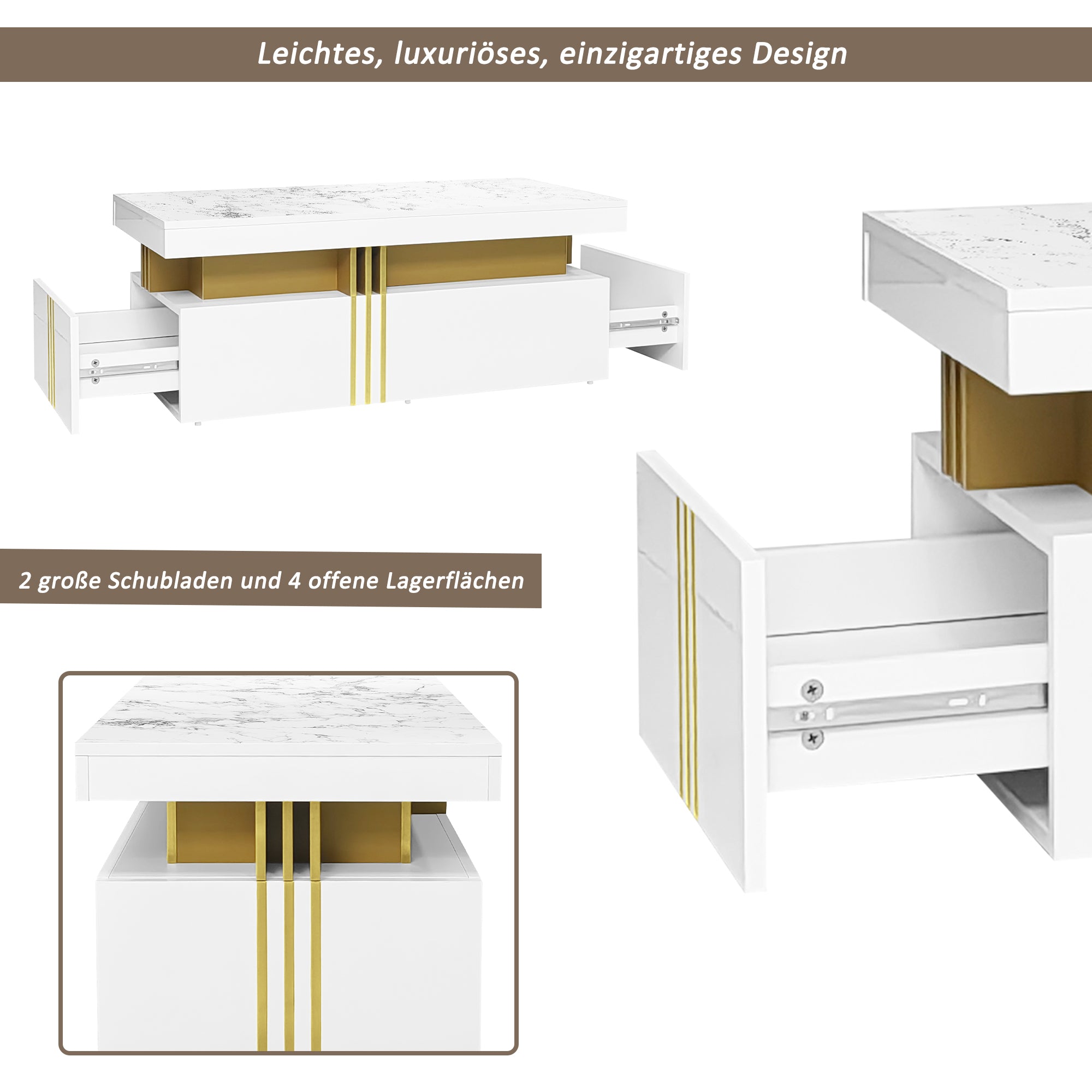 Logidon TV wandkastenset wit goud strepen multifunctioneel