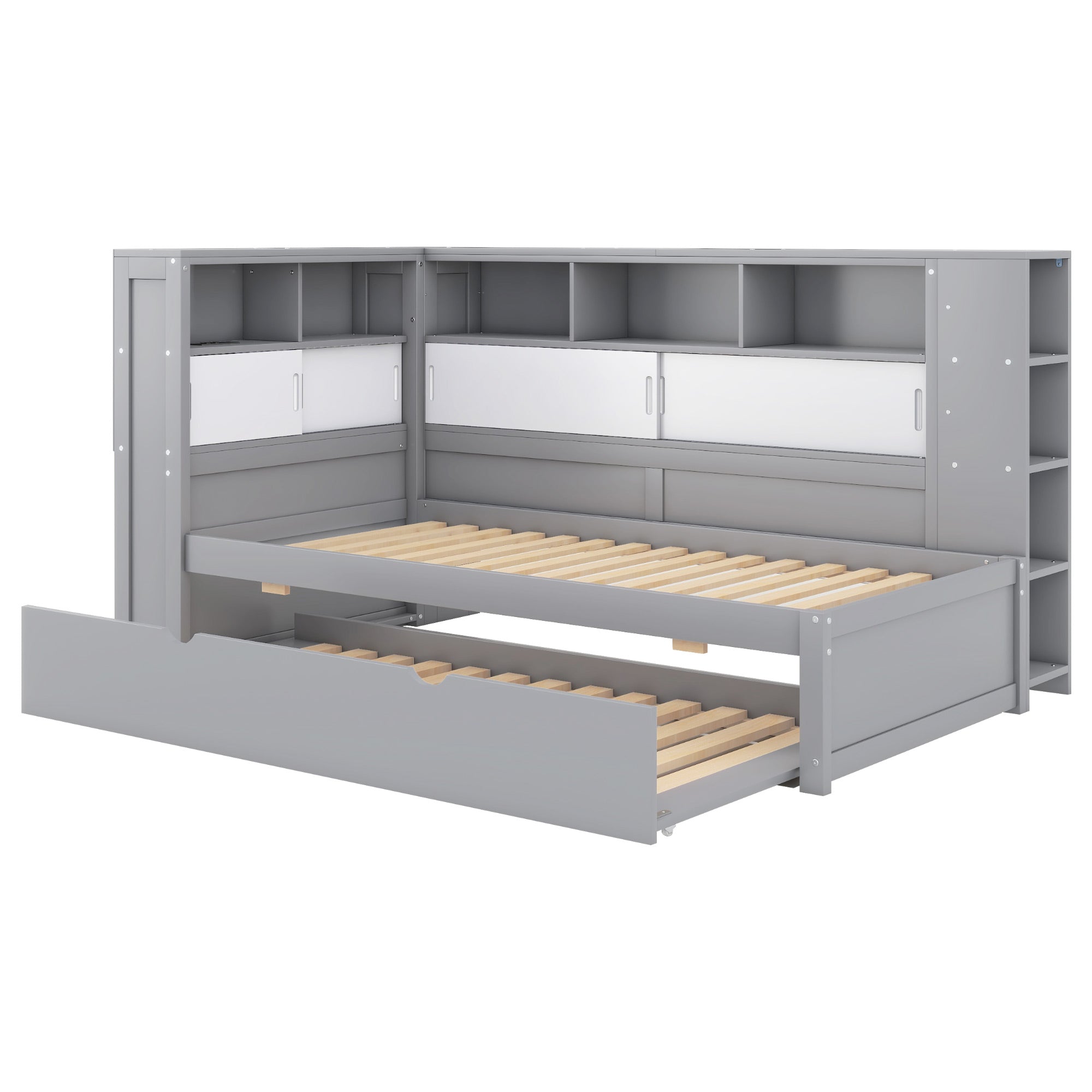 Logidon daybed 90x200 cm grijs met uitschuifbaar bed USB opbergvak