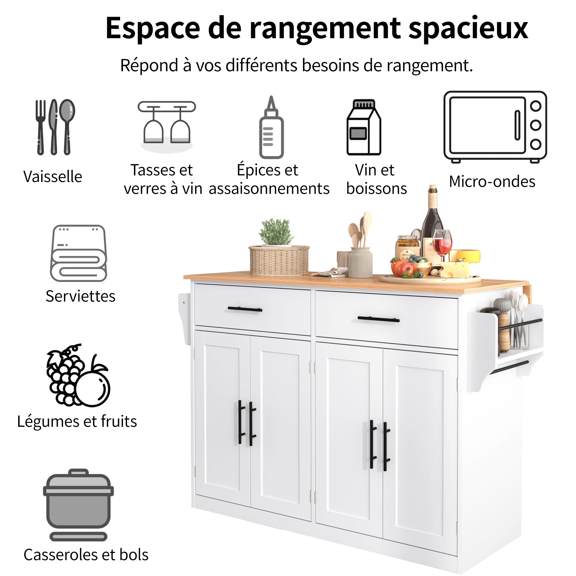 Logidon serving trolley with folding table top white 120x71x91 cm