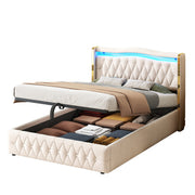 Logidon gestoffeerd bed 140x200 beige fluweel LED-verlichting hydraulisch