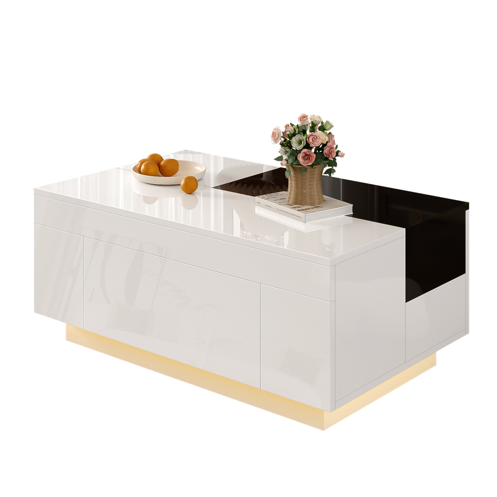 Logidon hoogglans salontafel met LED verlichting uitschuifbaar 80x50 wit