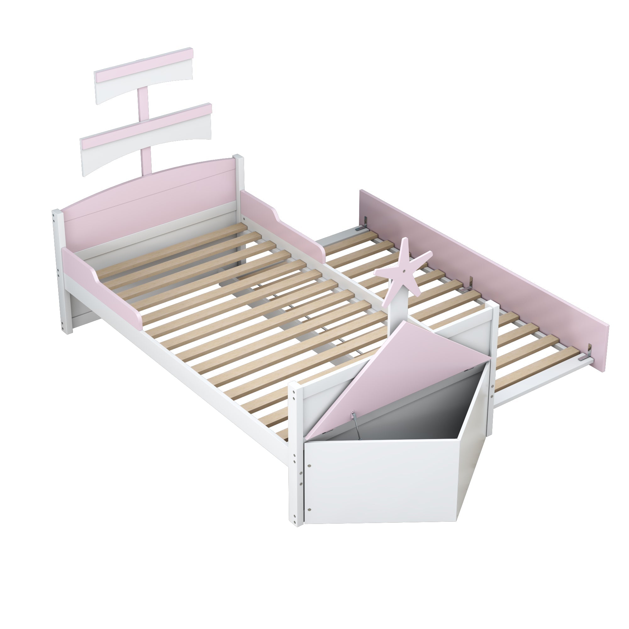 Logidon kinderbed hout roze zeilbootvorm 90x200 met uitschuifbaar bed