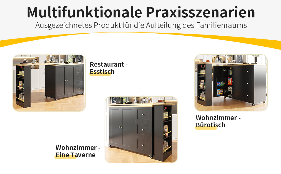 Logidon 360 graden draaibare eettafel zwart 138-209x39x104 met wielen